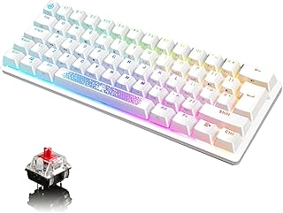 UK Layout Wired 60% Mechanical Gaming Keyboard, Mini 61 Key Layout 14 Chroma RGB Backlit Type-C USB Compact Keyboard with Radiant Spacebar & Logo key, Full Anti-ghosting Keys for PC(White/Red Switch)