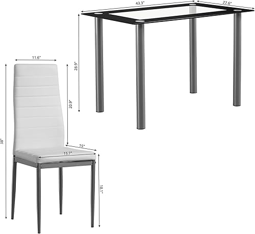 Miniatura 8 de HomVent Juego de mesa de comedor para 4, pequeño juego de mesa de comedor de vidrio templado, mesa de cocina y sillas para espacios pequeños,