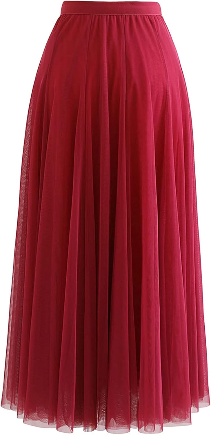 CHICWISH Women's Lilac/Cream/Grey/Pink/Black Layered Mesh Ballet Prom Party Tulle Tutu A-Line Maxi Skirt - Image 5