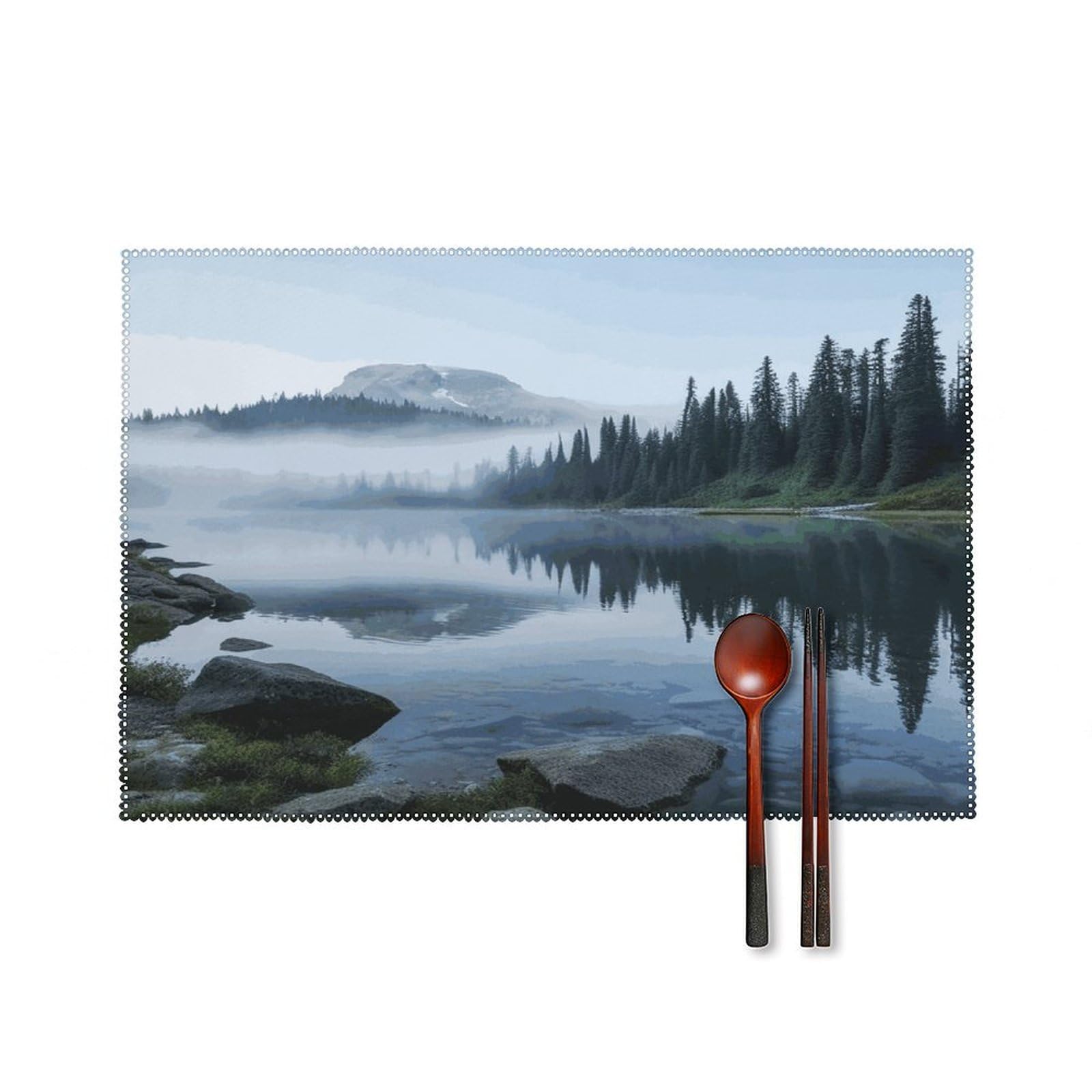 Fekiloot Style Foggy Lake By Mount Rainier Placemats Set Of 6,Table Mat