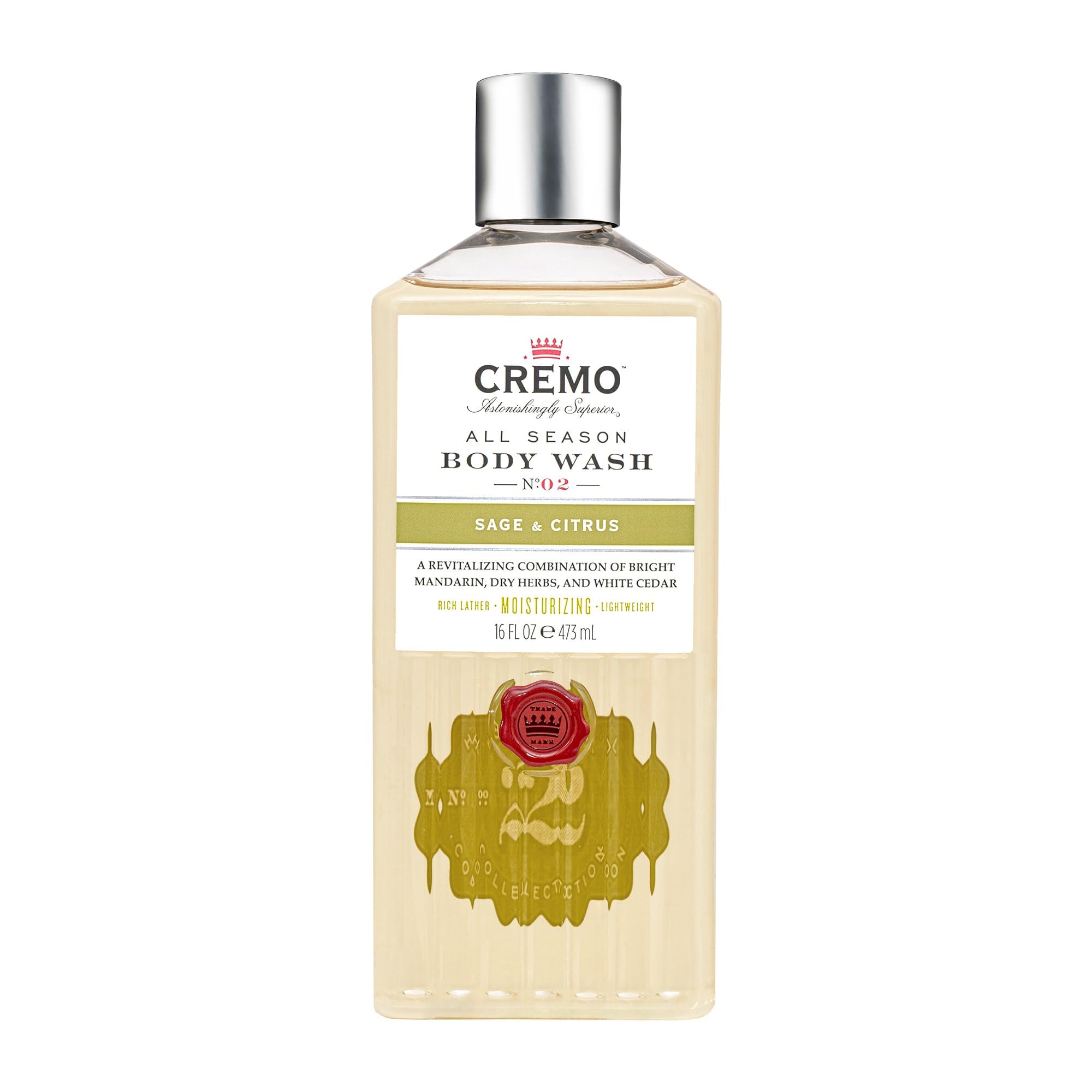CREMO Sage & Citrus Body Wash for Men - Green & Aromatic - 473ml