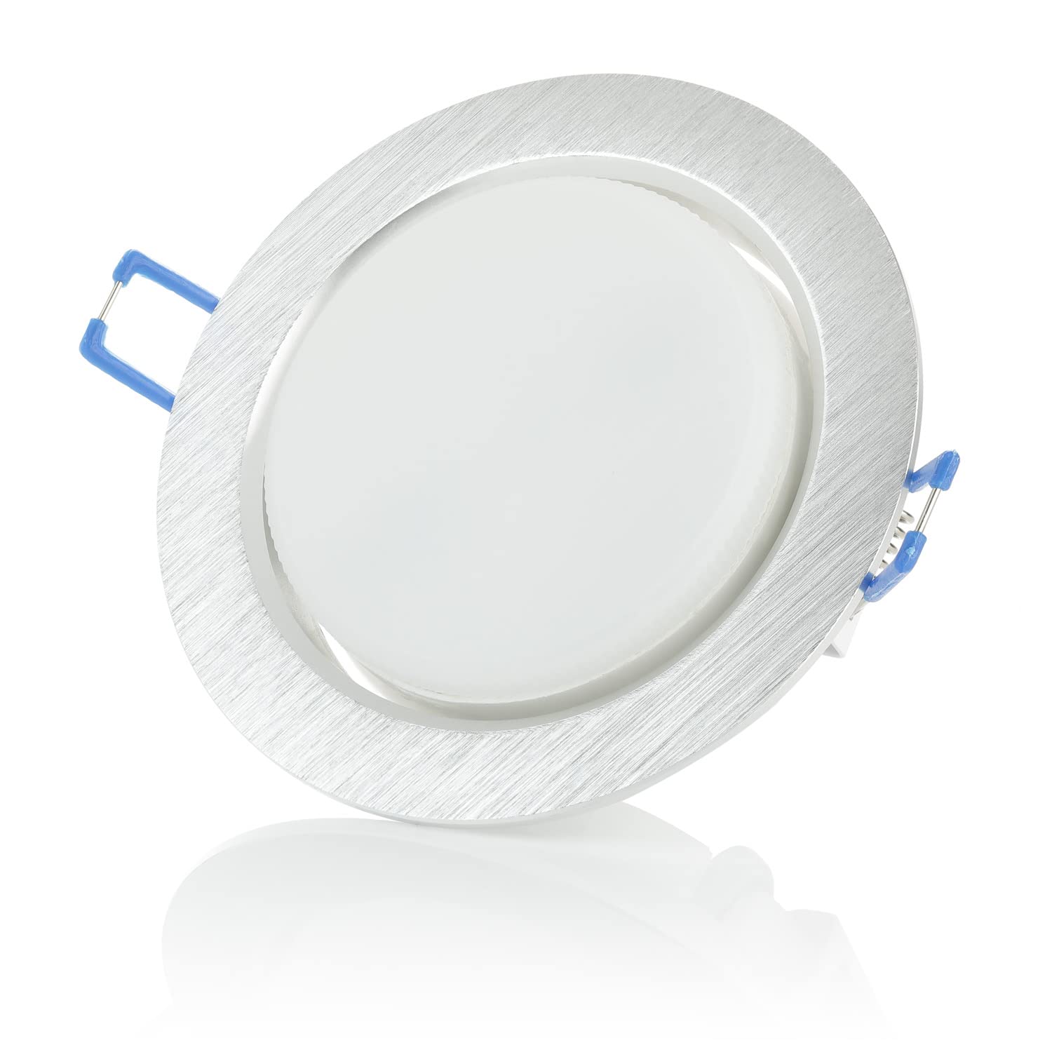 6x LED Einbaustrahler Flach 8,2W GX53 – 750 Lumen, Deckenstrahler 4000K Neutralweiß – 95mm Lochmaß, 108mm Außenmaß – Deckenspots alu-gebürstet – Ultra Slim Deckenleuchte