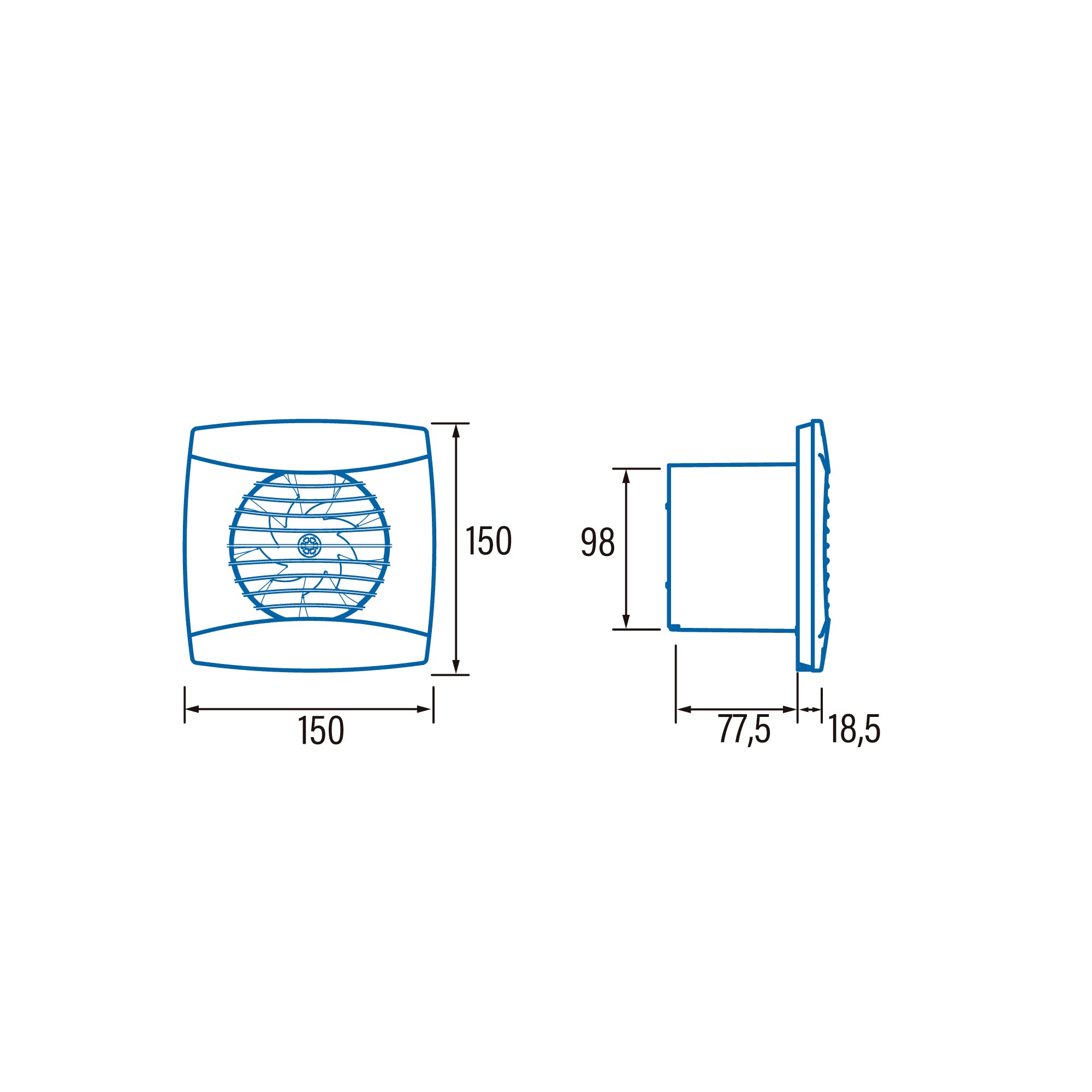 Cata Extractor Baño UC-10 Hygro WH Carátula Extraplana Extraible Timer Velocidad Regulable 2200 rpm Detector Humedad Silencioso 26 dB Caudal 110m3/h Potencia 8W Ligero 0,65 kg Color Blanco