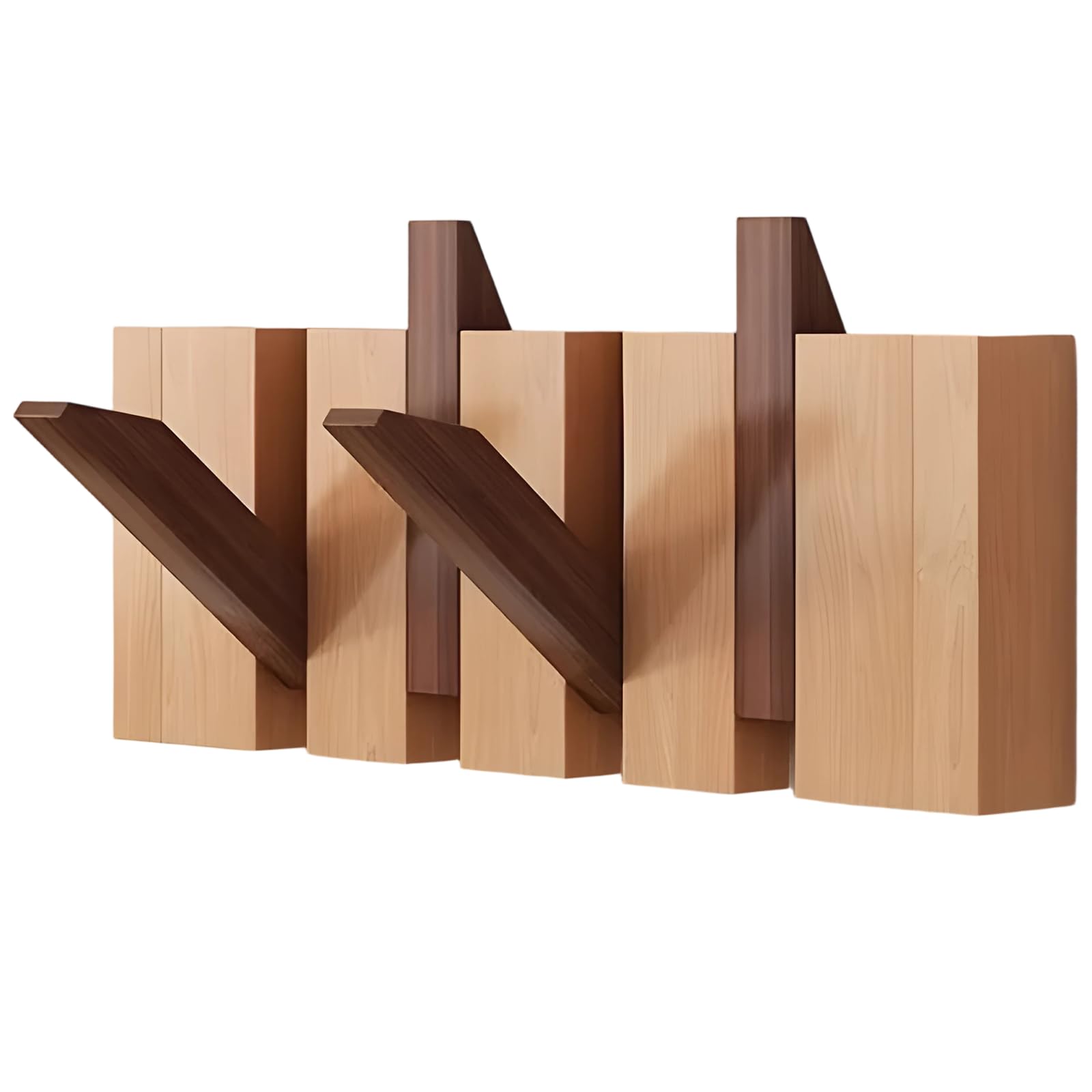 Packool Multicolor Wooden Coat Rack Wall Mount, For Entryway, Bedroom, And More, 11.8 X 4.7 X 1.4 In / 30 X 12 X 3.5 Cm, Solid Beech Wood Piano Key Rack With 4 Flip Down Hooks, Color Block Design