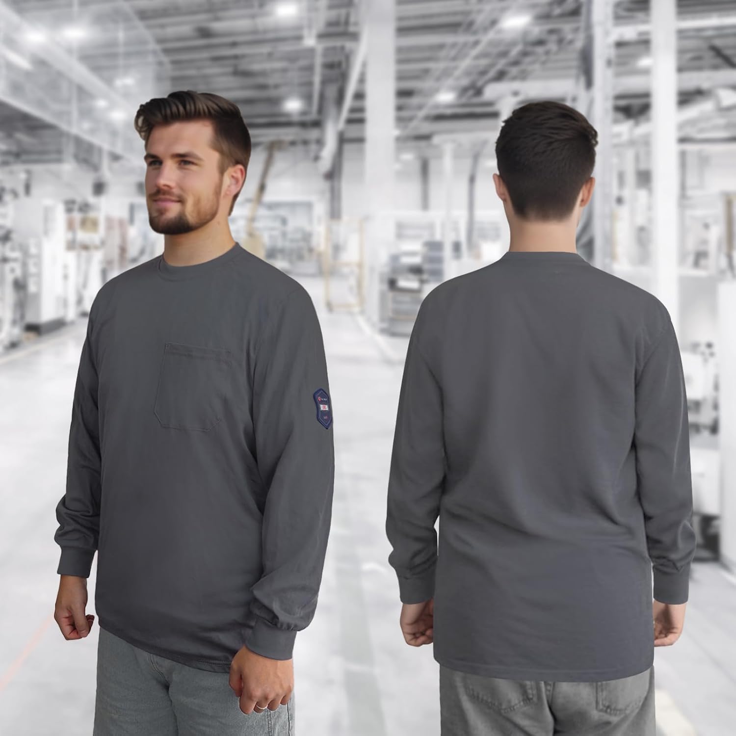 Welding Shirt 5.5OZ FR Shirts for Men, 100% C Flame Resistant Welding Jacket for Work, Men's Fire Retardant FR Clothing for Men, Durable Welding Accessories, Grey-YL L - Image 2
