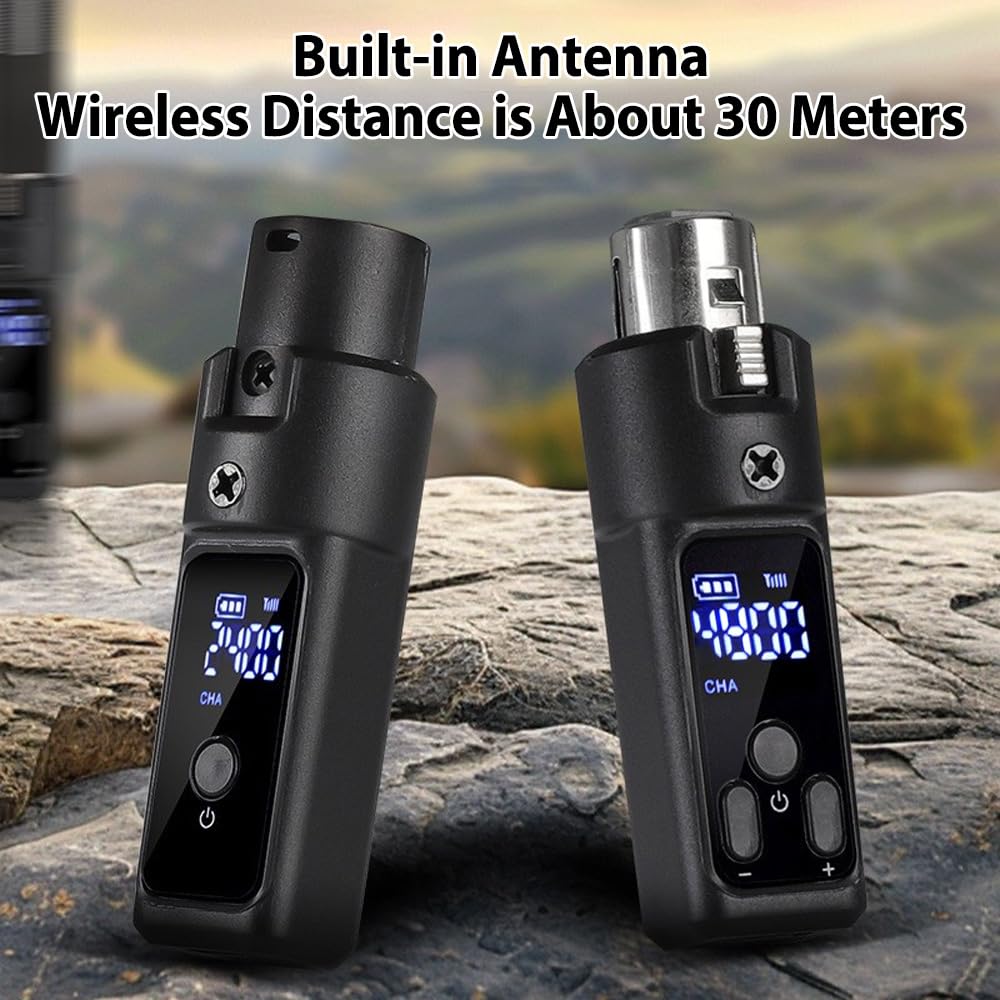 summina 2.4G Microphone Wireless XLR Transmitter and Receiver Rechargeable Wireless Mic System for 48V Condenser Microphones Audio Mixer Electric Guitar Bass Speaker Wireless (1