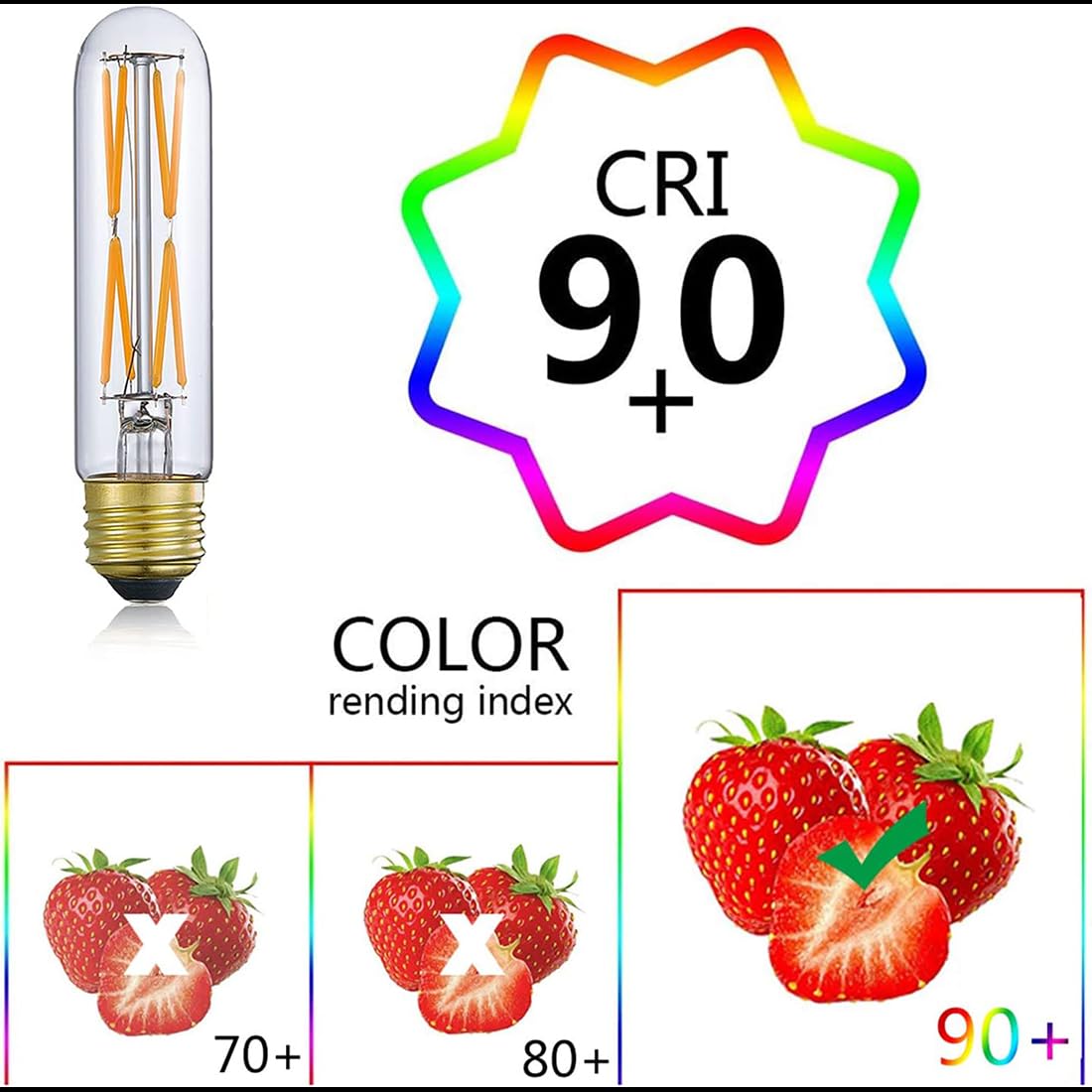 T10 LED Tubular Bulbs 8W Dimmable Warm White 2700K LED Edison Light Bulbs 80 Watt Equivalent Tube Vintage — view 6