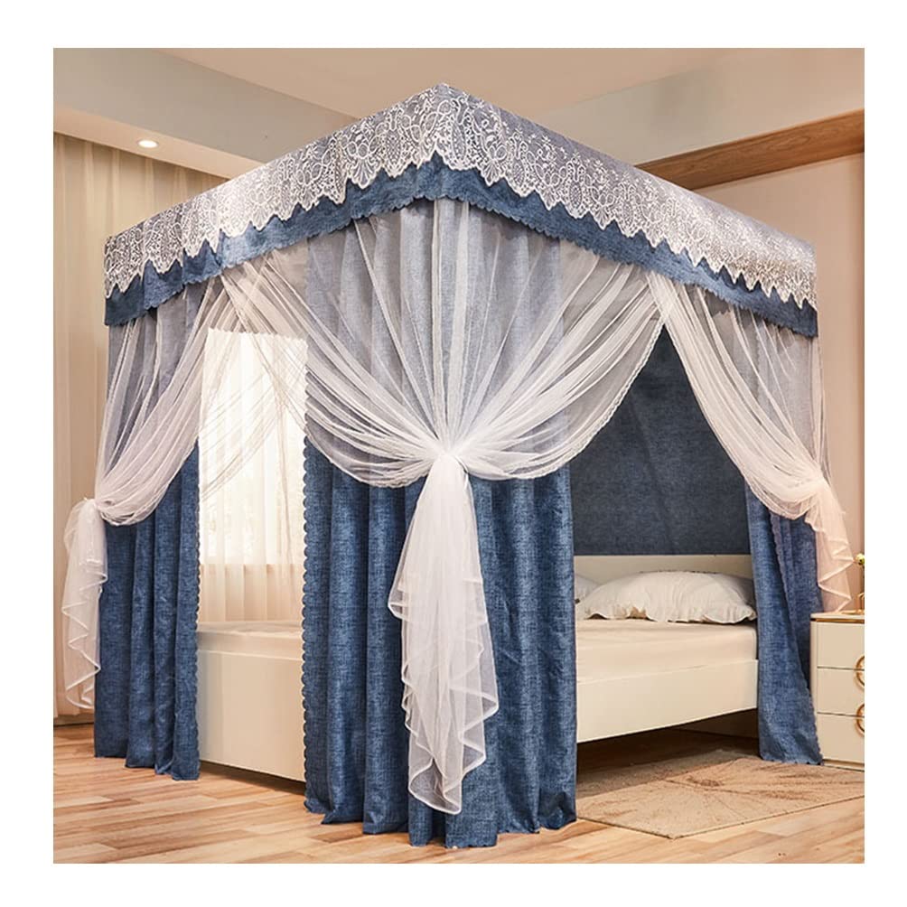 GJMSSMY bed tent，4 Corner Post Double Bed Canopy Mosquito Net, Dustproof Blackout Bed Curtains with Metal Brackets, Easy to Install