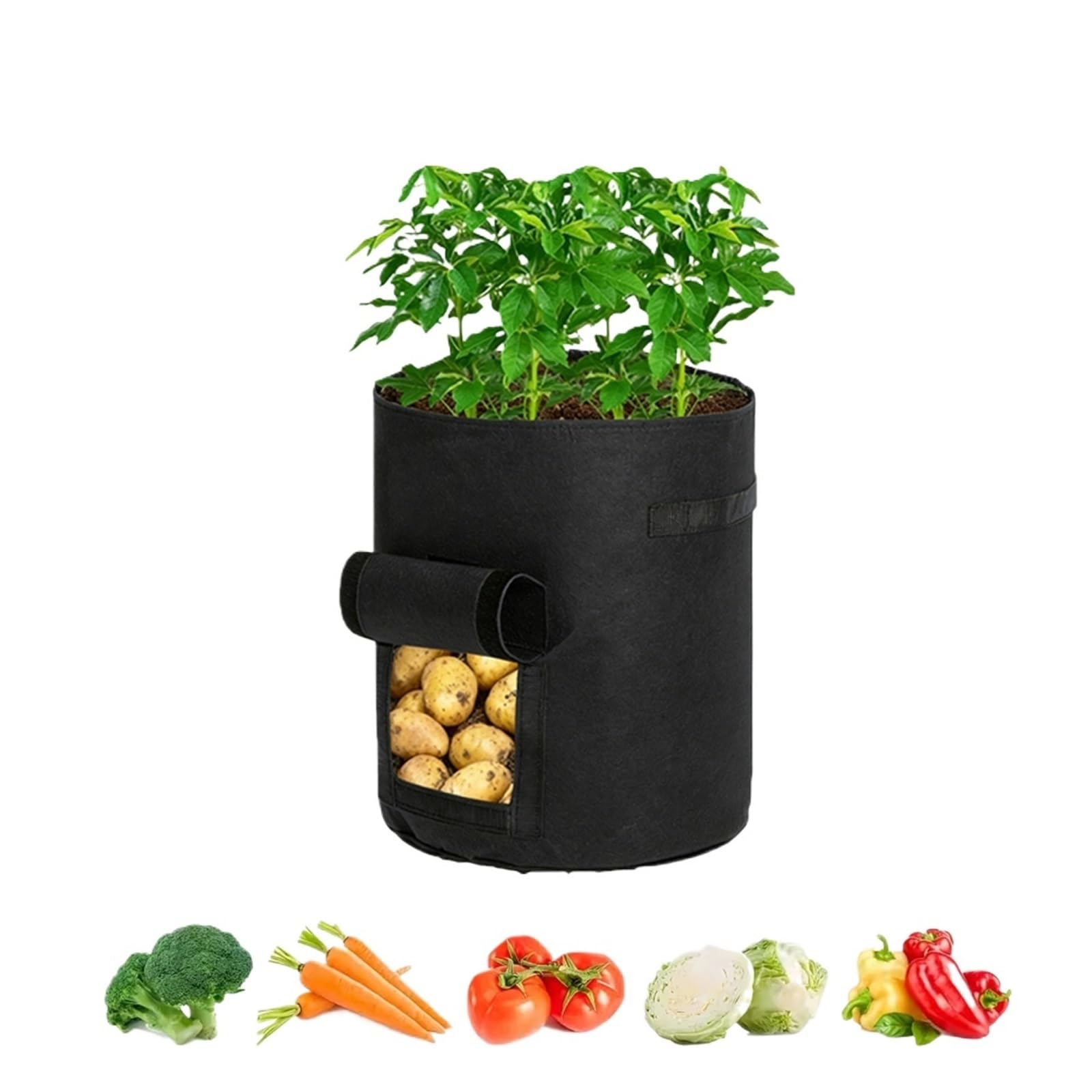 HWJFDC Potato Growing Bags 1PC 5/7 Gallon Large Diameter Potato Grow Bag, Non-Woven Fabric Planting For Vegetables, Seedlings & Root Crops(Black,30X35CM)