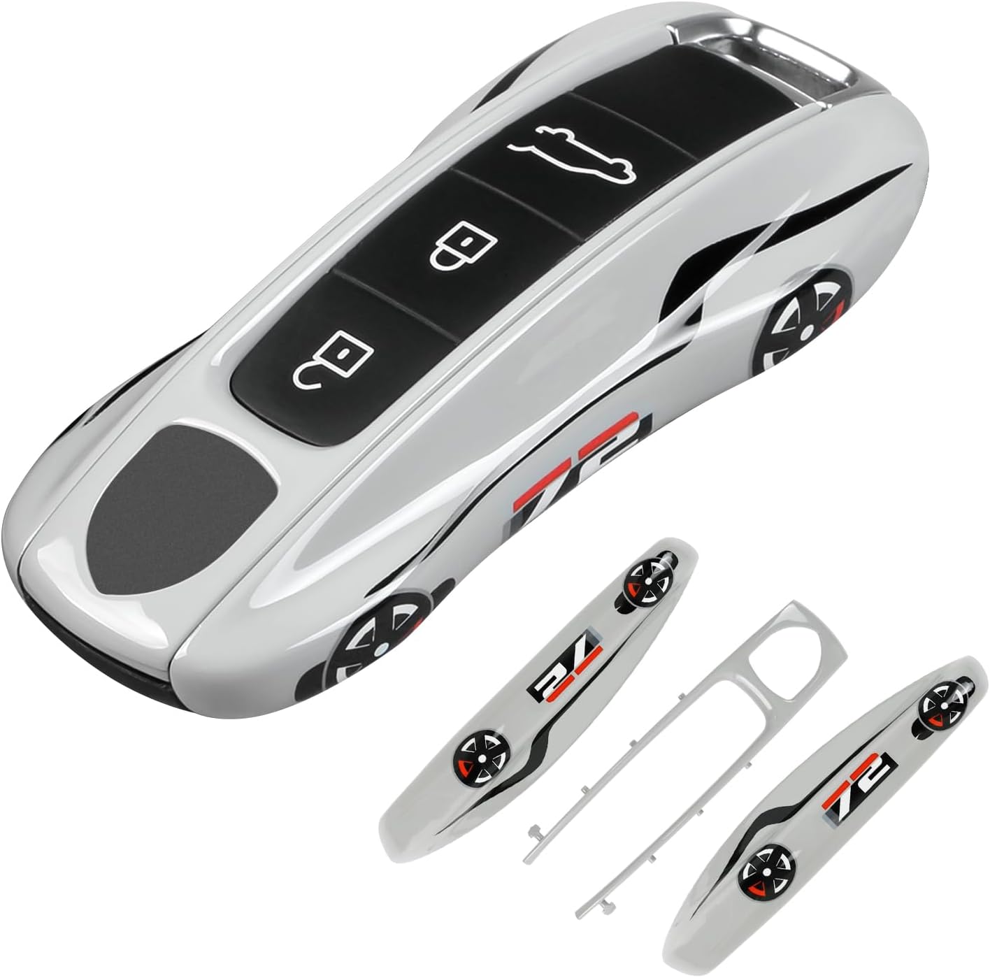 Gray No. 72 White Key Fob Cover Compatible with Porsche Cayenne 2018-2025 Panamera 2017-2024 911 2019-2023 Taycan 2019-2024 Compatible with Porsche Key Cover
