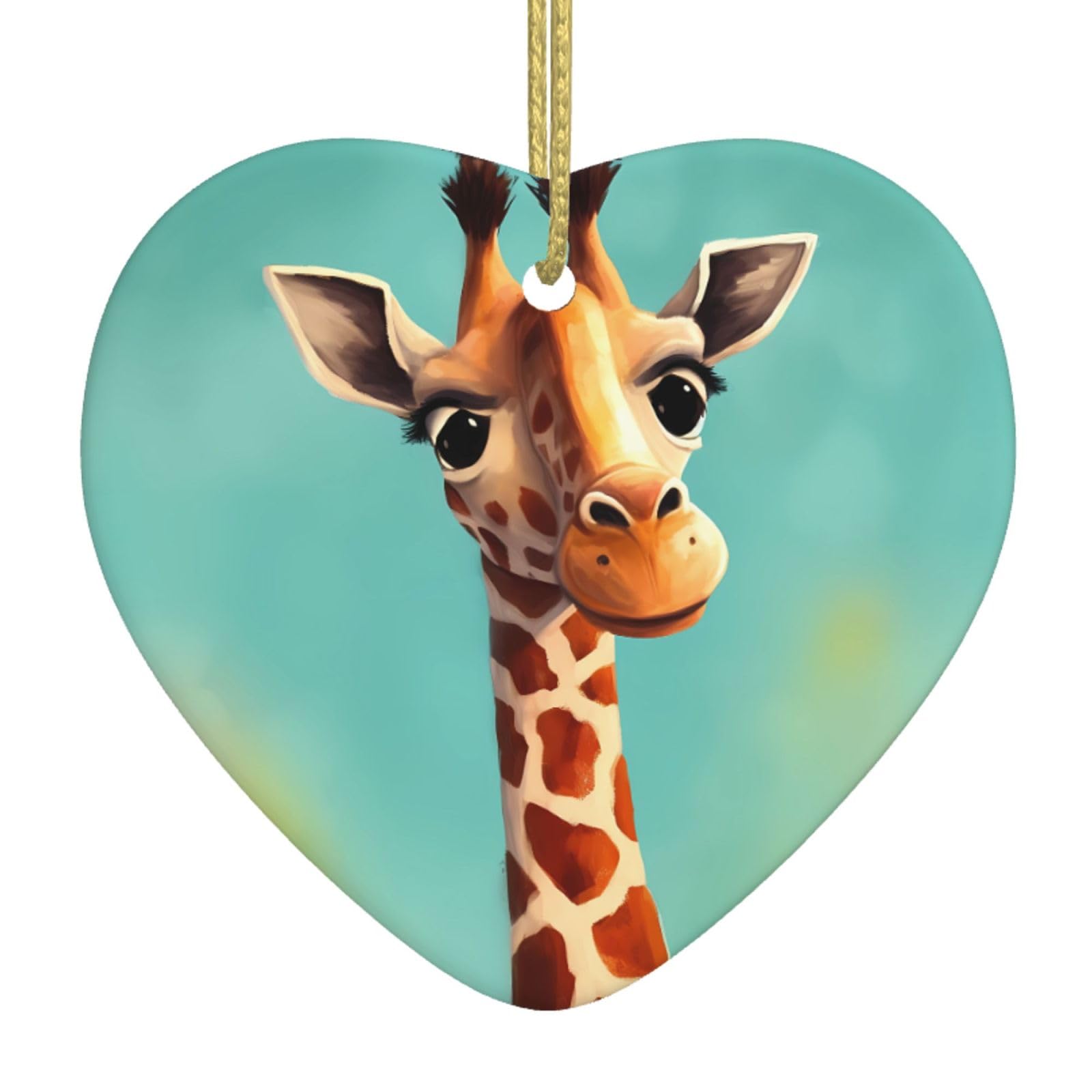 Ceramic Christmas Tree Hanging Ornaments with Gold Ropes Christmas Tree Decorations Heart Ceramic Funny Giraffe Art Pendant Keepsake Decorations for Holiday Xmas Gift Ideas