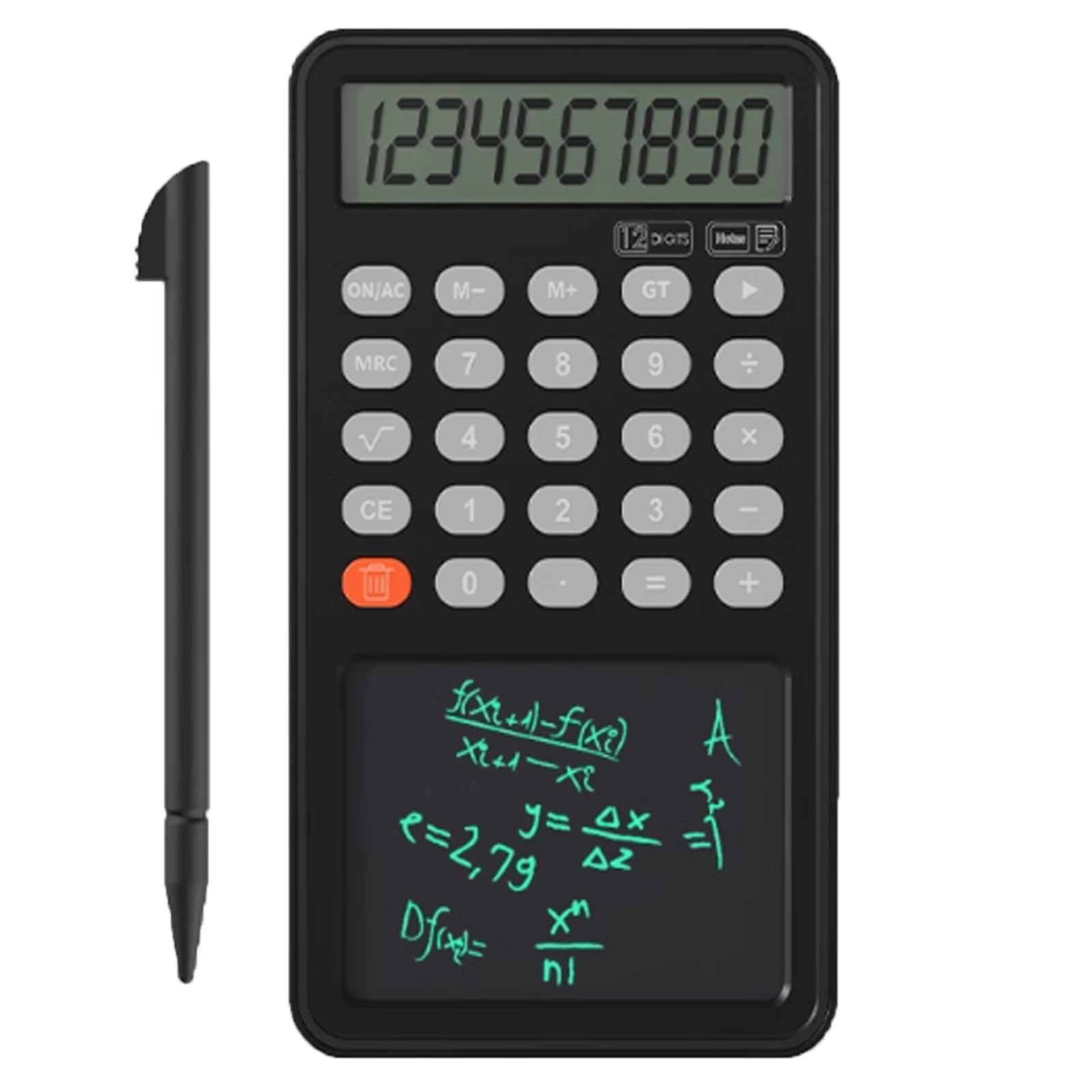 Calcolatrice scientifica con blocco di scrittura cancellabile, display a 12 cifre, per ufficio, casa, scuola, design compatto