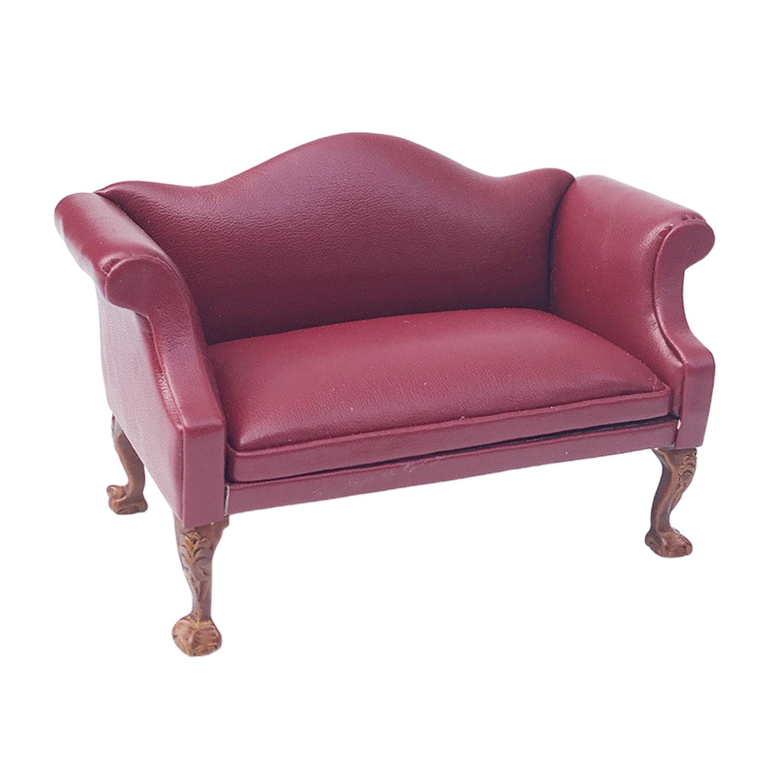 Sofá de Cuero Sintético en Miniatura a Escala 1/12 para Casa de Muñecas, Mueble Y Accesorio Decorativo, Rojo Asiento de Amor