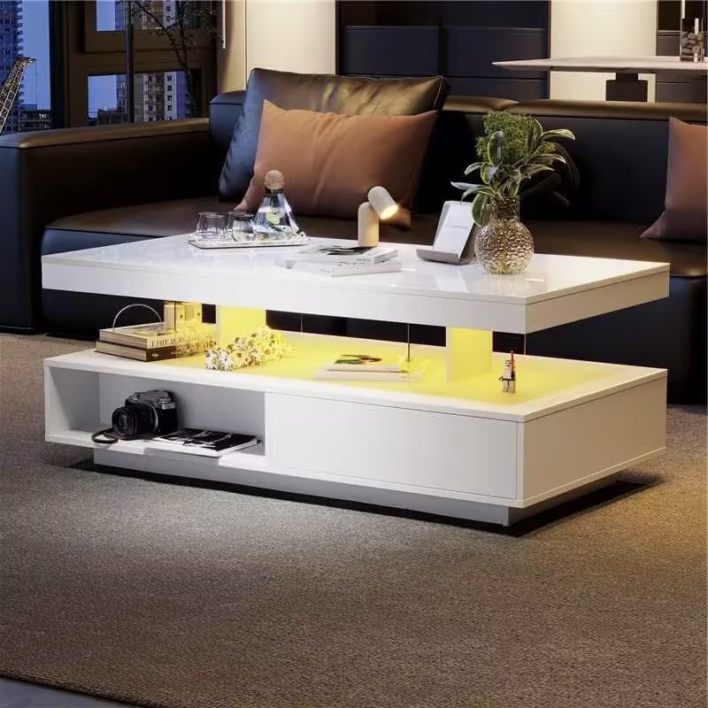 BTM Coffee Table with Storage & LED Lights, High Gloss Finish, 95x50x42.5cm — image 1