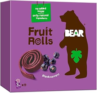 BEAR Fruit Rolls Blackcurrant, 100% Natural Ingredients, No added sugar, Healthy School And Lunch Snacks For Kids And Adults, 5 x 20g