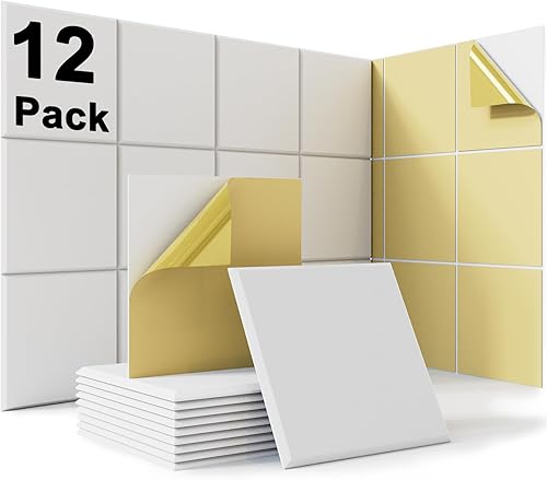 Paquete de 12 paneles acústicos con autoadhesivos, paneles de espuma a prueba de sonido de 12 x 12 x 0.4 pulgadas, paneles de pared insonorizados de