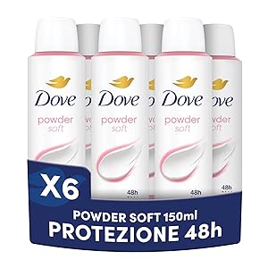 Dove Deodorante Spray, Dove Classic Care Powder, Deodorante Antitraspirante Spray, Protezione Fino a 48 Ore, con 1 / 4 di Crema Idratante, Formula Delicata, Deodorante Uomo e Donna, 6 Pezzi da 150 ml
