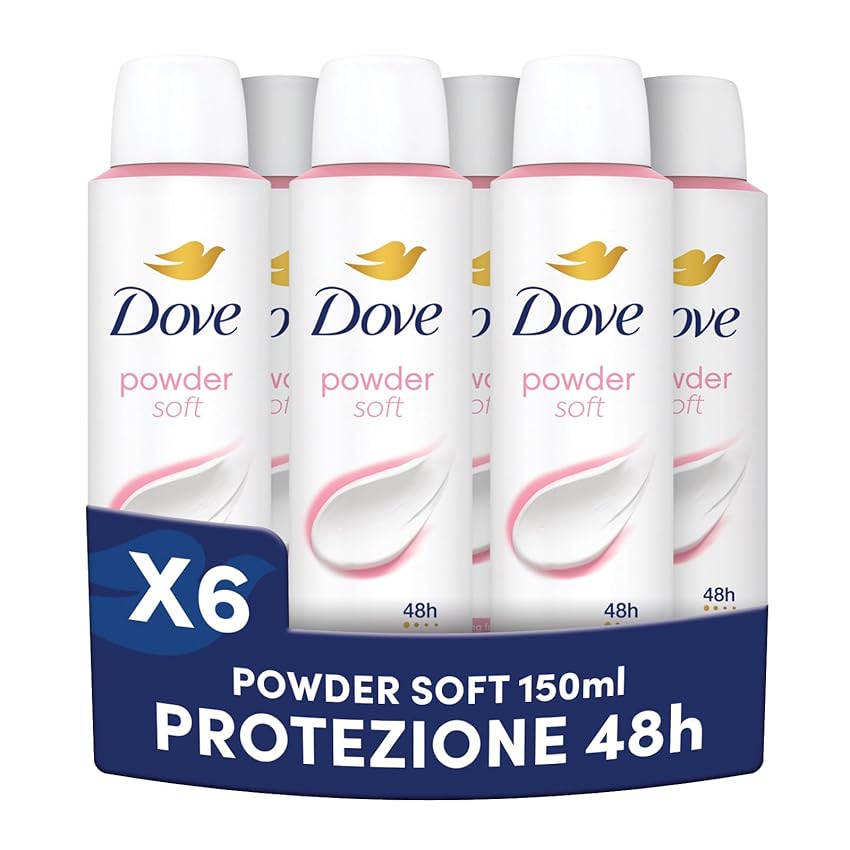 Dove Deodorante Spray, Dove Classic Care Powder, Deodorante Antitraspirante Spray, Protezione Fino a 48 Ore, con 1/4 di Crema Idratante, Formula Delicata, Deodorante Uomo e Donna, 6 Pezzi da 150 ml
