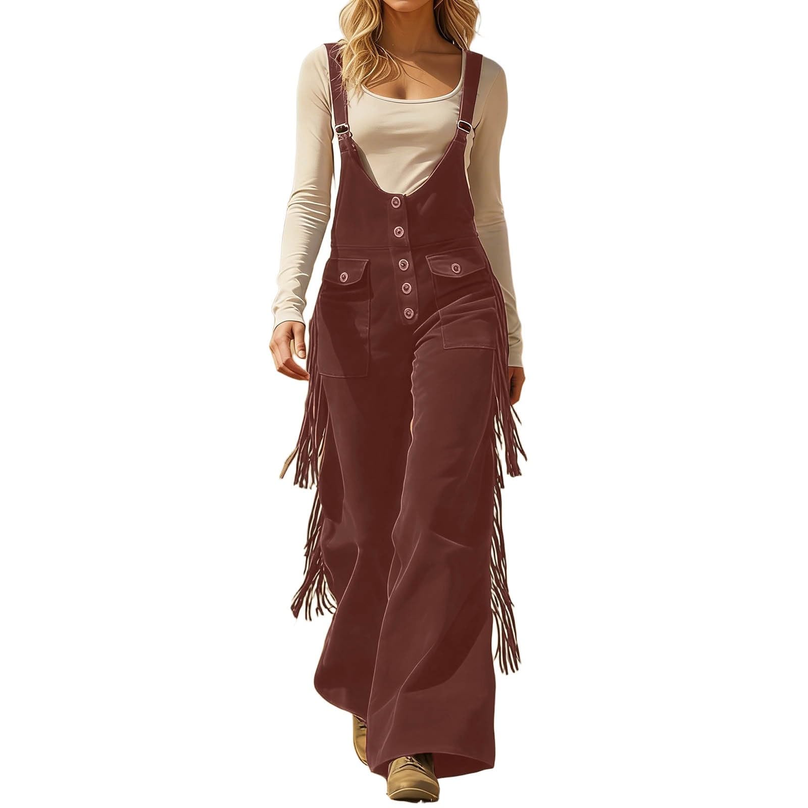Generisch Tuta da donna elegante in stile western con frange, gamba larga, salopette lunghe