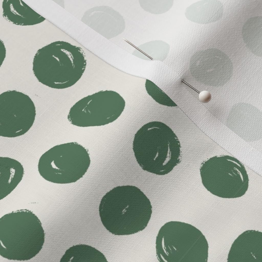 Spoonflower Fabric - Green Circles Polka Dot White Painted Dots Random Artistic Small Scale Printed on Petal Signature Cotton Fabric by The Yard - Sewing Quilting Apparel Crafts Decor