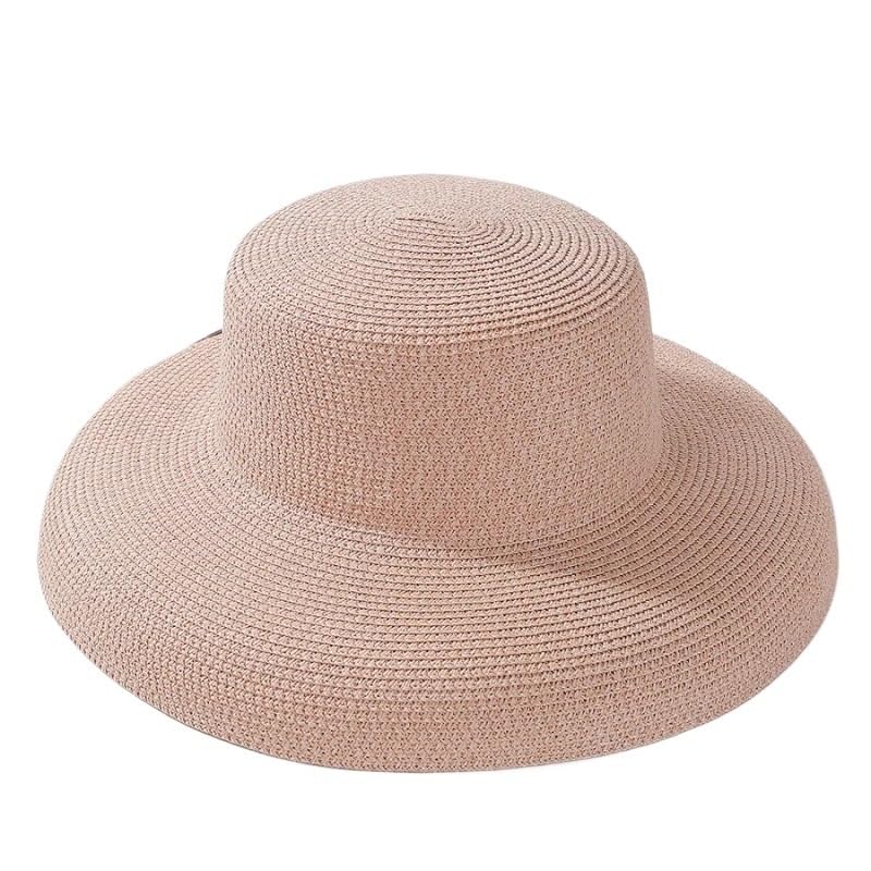 Sombreros de Verano for el Sol, Sombrero de ala Ancha for Mujer, Sombrero de Playa de Paja Panamá con Parte Superior Redonda for Mujer(Beige)
