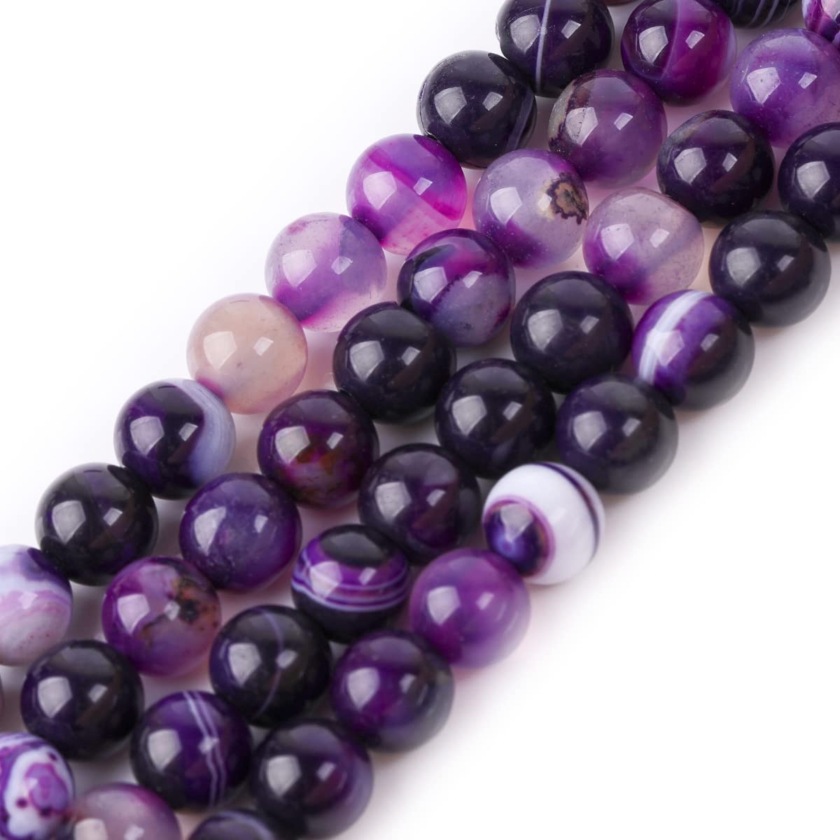 Gem-Inside Create Your Own Fashion Banded Purple Agate Gem-Inside 6Mm Round Gemstone Semi Precious Loose Beads For Jewellery Making 15''