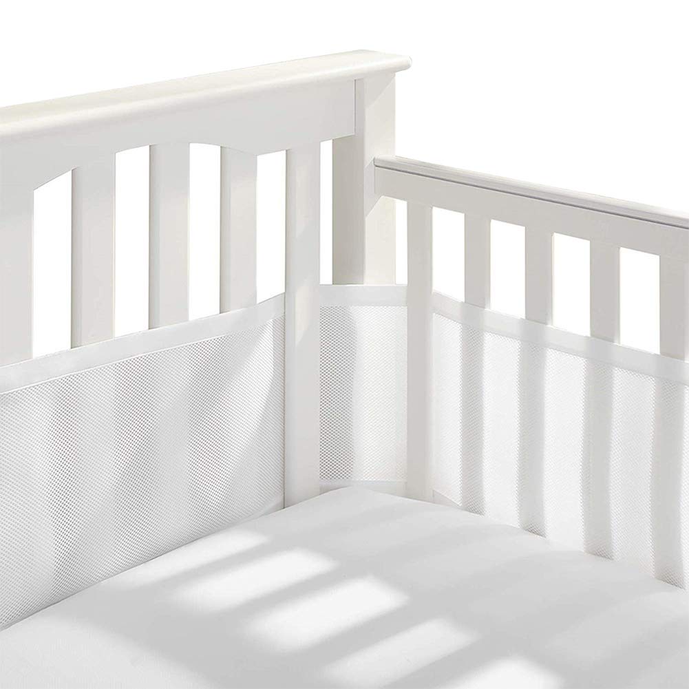 Tour De Lit Bébé Respirant Tour De Lit Respirant Doublure En Maille 3D 2 Pièces Tours De Lit Bébé Cabane 4 Côtés Tour De Lit Respirant Réglable Amovible Doublure De Berceau (Blanc)