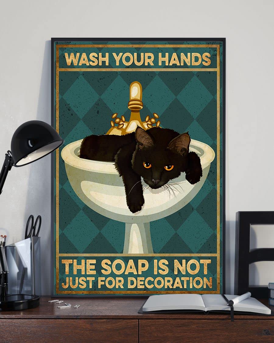 Black Cat Wash Your Hands Vintage Poster, Wall Decor Art metal tin signage The gift for friends family entertainment sign metal tin sign 8x12 Inch