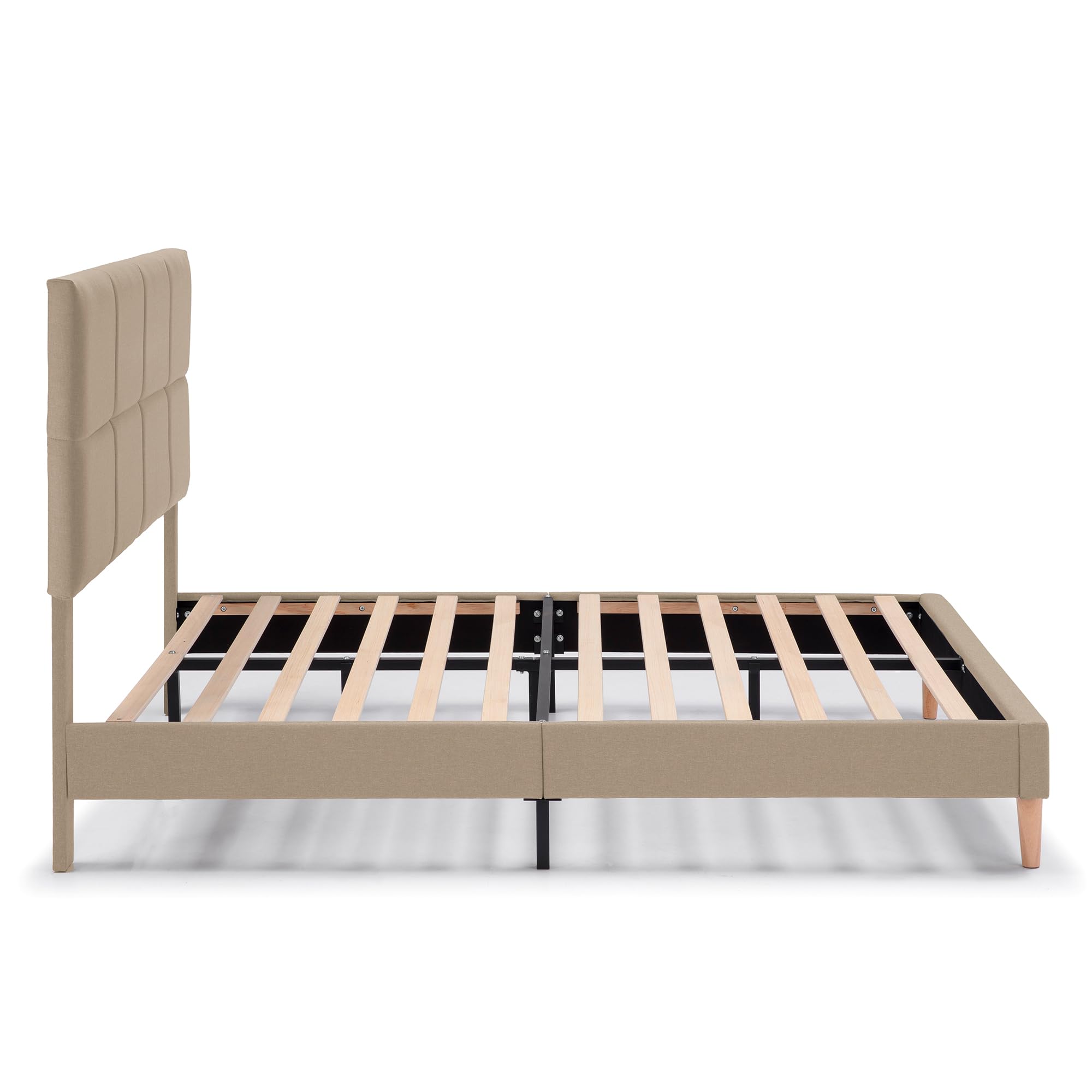 HOMN LIVING Estructura de Cama tapizada Silvi de 30 cm, Base para colchón 150x190 cm, Somier de láminas de Madera, Montaje Sencillo, Beige