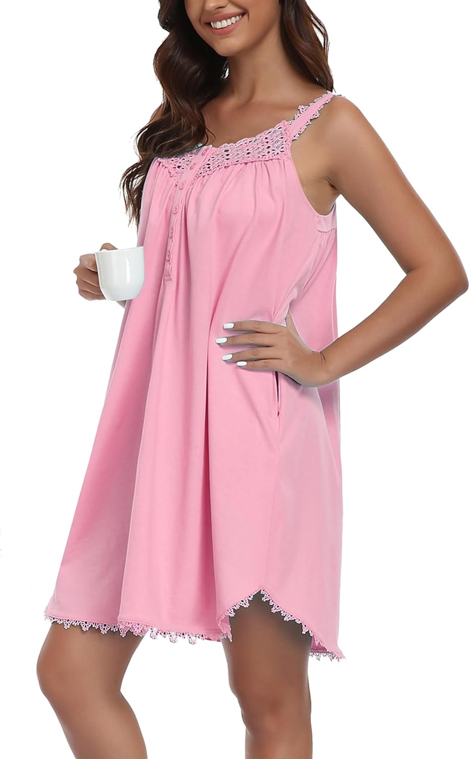 Cotton Nightgowns for Women Ladies Sleeveless Gowns Sleepwear with Pockets - Image 5