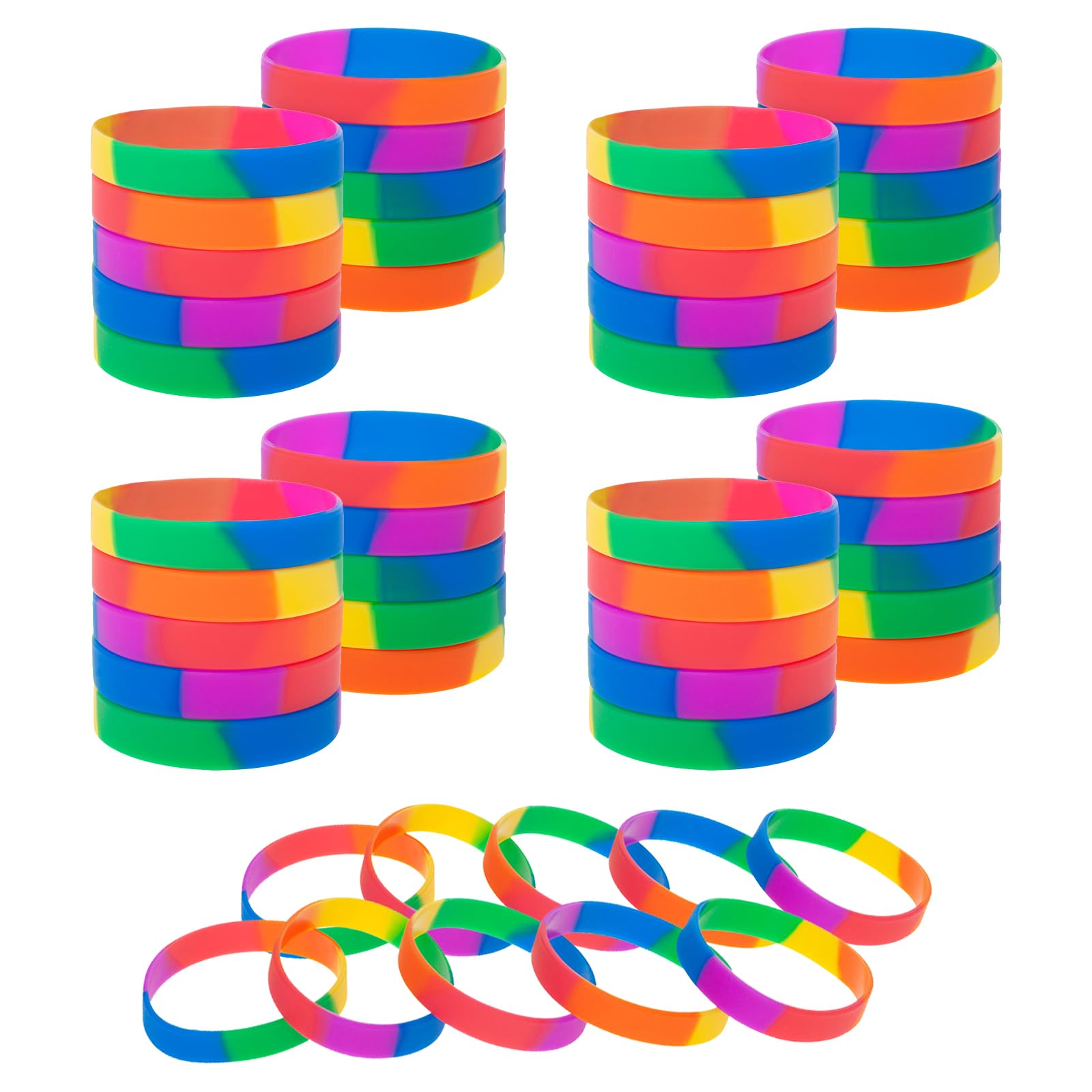 Muka 60 PCS Rainbow Pride Silicone Bracelets, LGBTQ Wristbands for Men Women