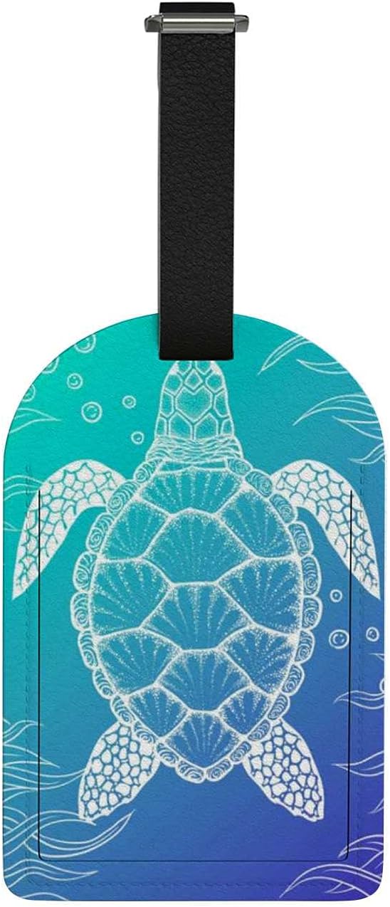 XOLLAR Luggage Tags Blue Green Sea Turtle Name ID Identifier Labels for Suitcase Travel Bag Leather Privacy Cover Baggage Tag 1 Piece, One Size : Clothing, Shoes & Jewelry