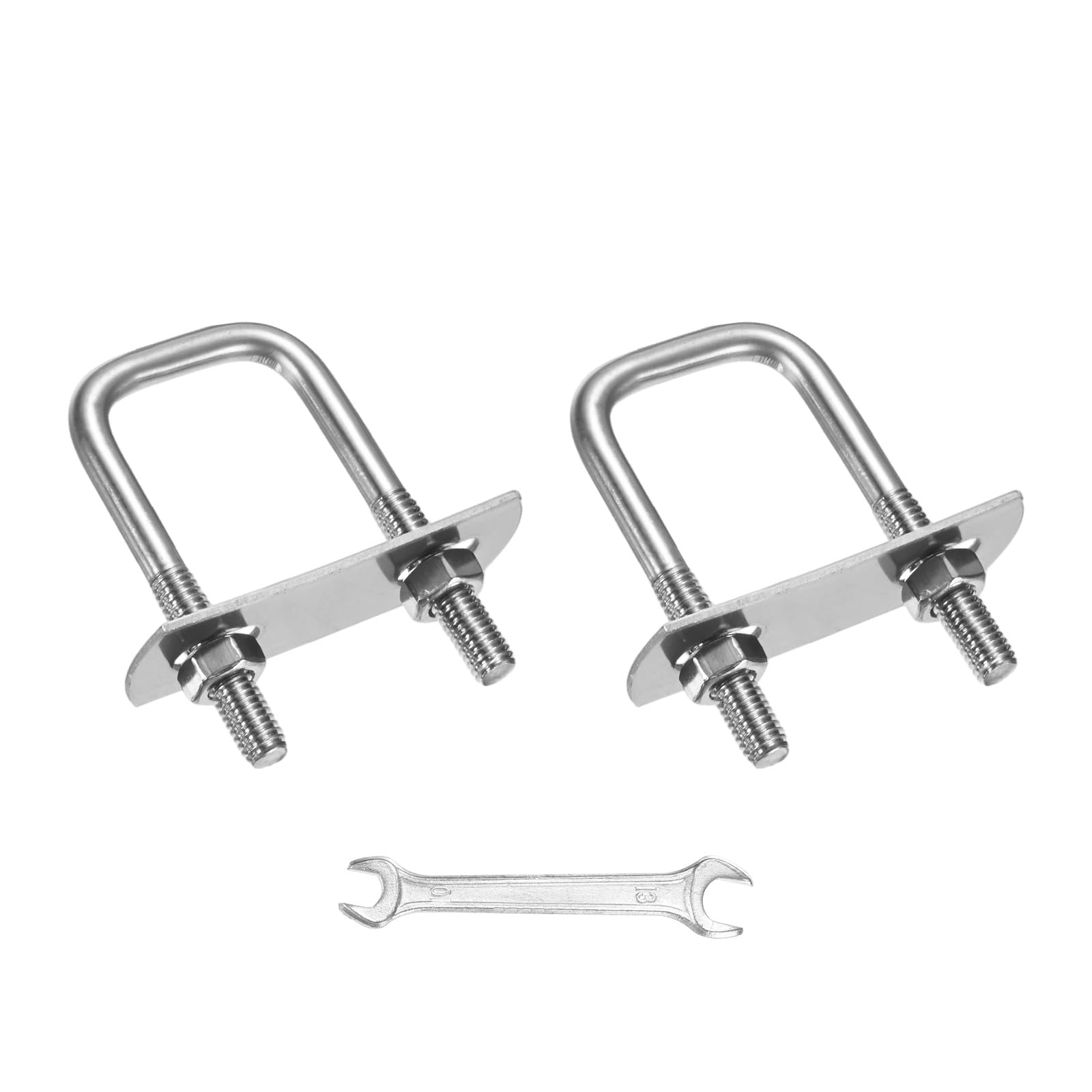M METERXITY Square U-Bolts Kit (M6x20x50mm, Silver) 2Set Square U Shaped Bolts 304 Stainless Steel with Frame Plates & Nuts & Washers & Wrench, Apply to Ski/Board/Sailboat/Trailer