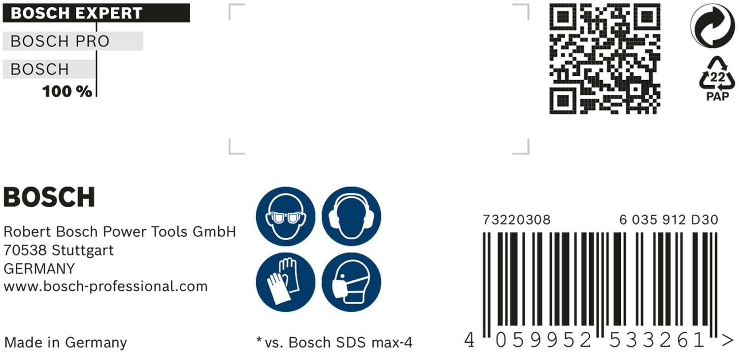 Bosch 1x Expert SDS max-8X Hammer Drill Bit (for Soft Stone, Hard Stone, Ø 30,00 mm, Professional Accessory Rotary Hammer Drill)