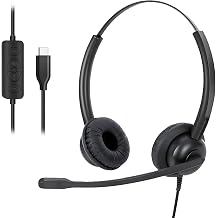 USB C Headphones Wired, USB C Headset with Noise Cancelling Microphone