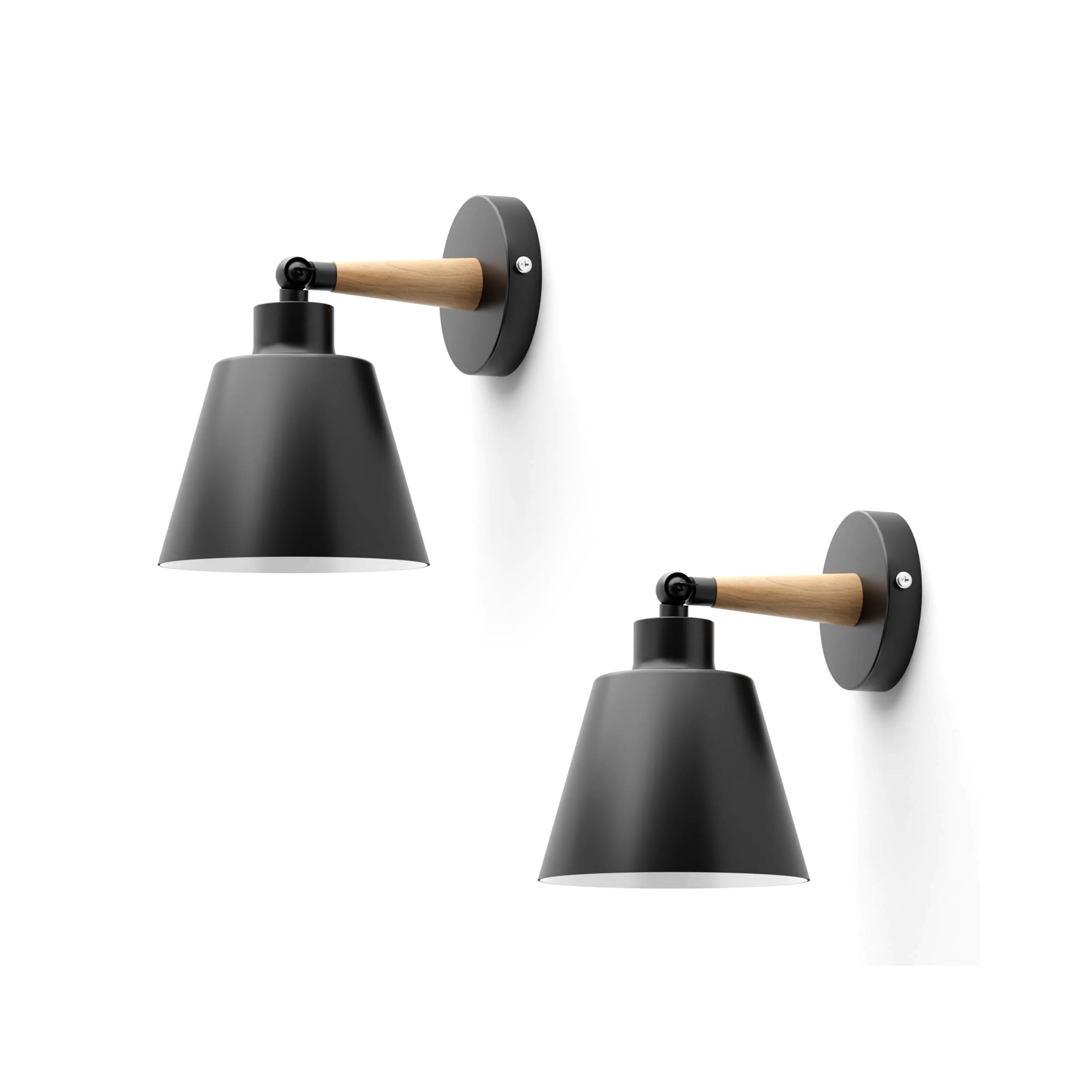 2 Pack Modern Wall Lamp Wooden Metal Decorative E27 Wall Light Sconce 180°