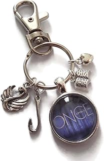 ONCE 20mm handmade glass cabochon bag clip keyring gift, once upon a time themed fandom birthday present, fairy tale xmas stocking filler