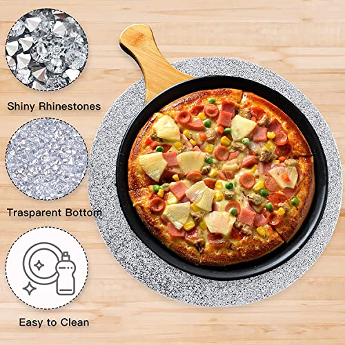 Nibiru NCBR_01 1Pcs Silver Sparkle Crushed Rhinestone Placemat Round Glam Decorative Table Mats thumb #2