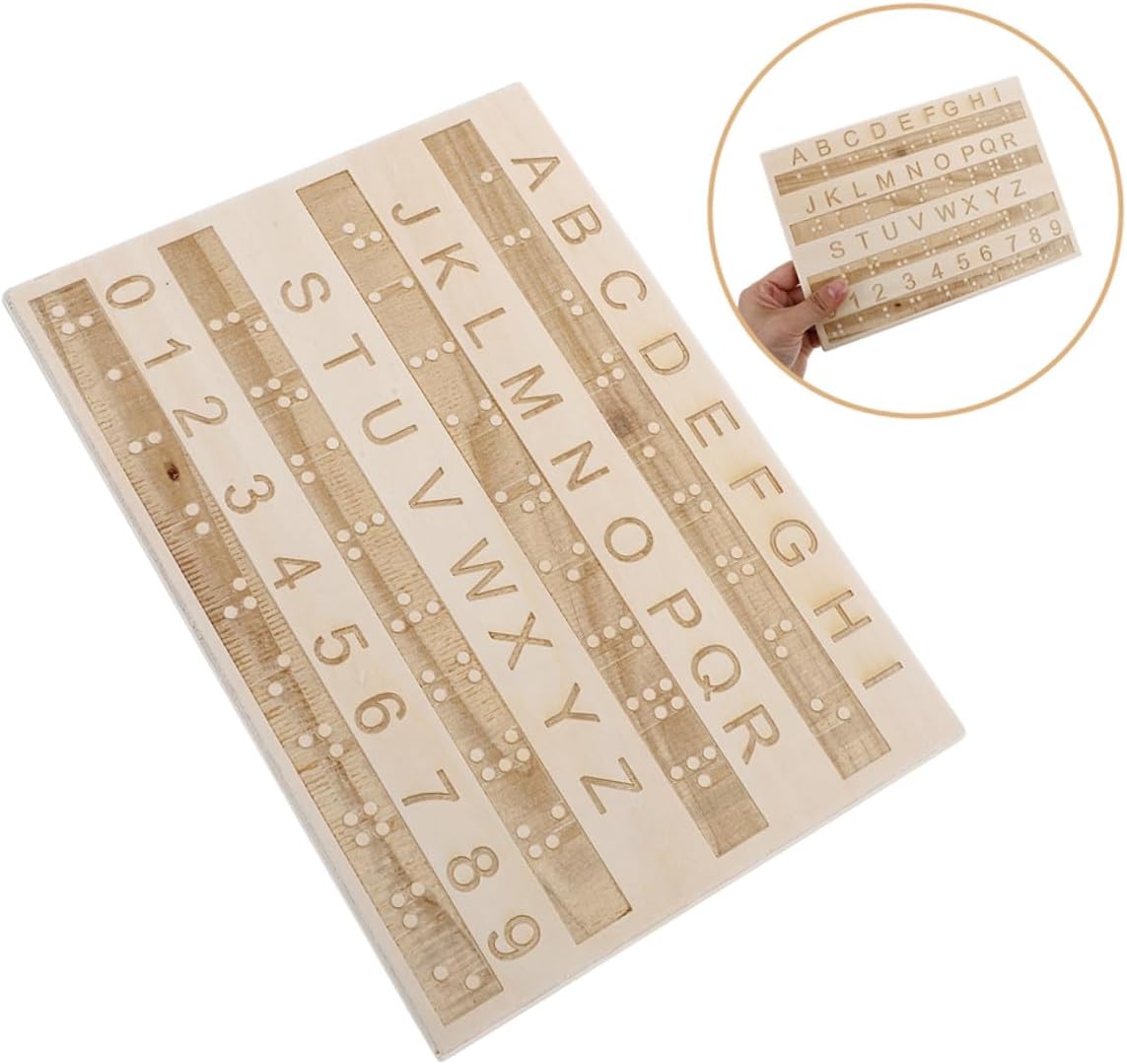 VICASKY 2 Pcs Wooden Braille Alphabet Boards with Raised Dots for Blind and Low Vision Learning Portable Compact Braille Letter Tools for Visually Impaired Students and Adults Safe Smooth