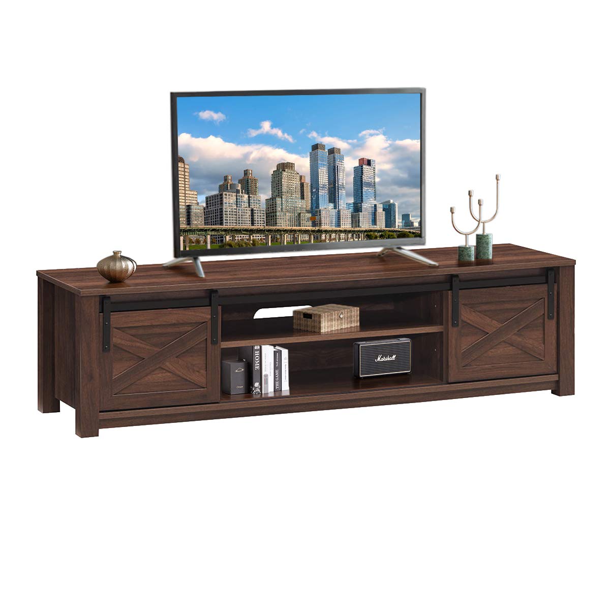 Buy Tangkula Sliding Barn Door TV Stand, Home Media Entertainment Center for TVs up to 65’’, TV
