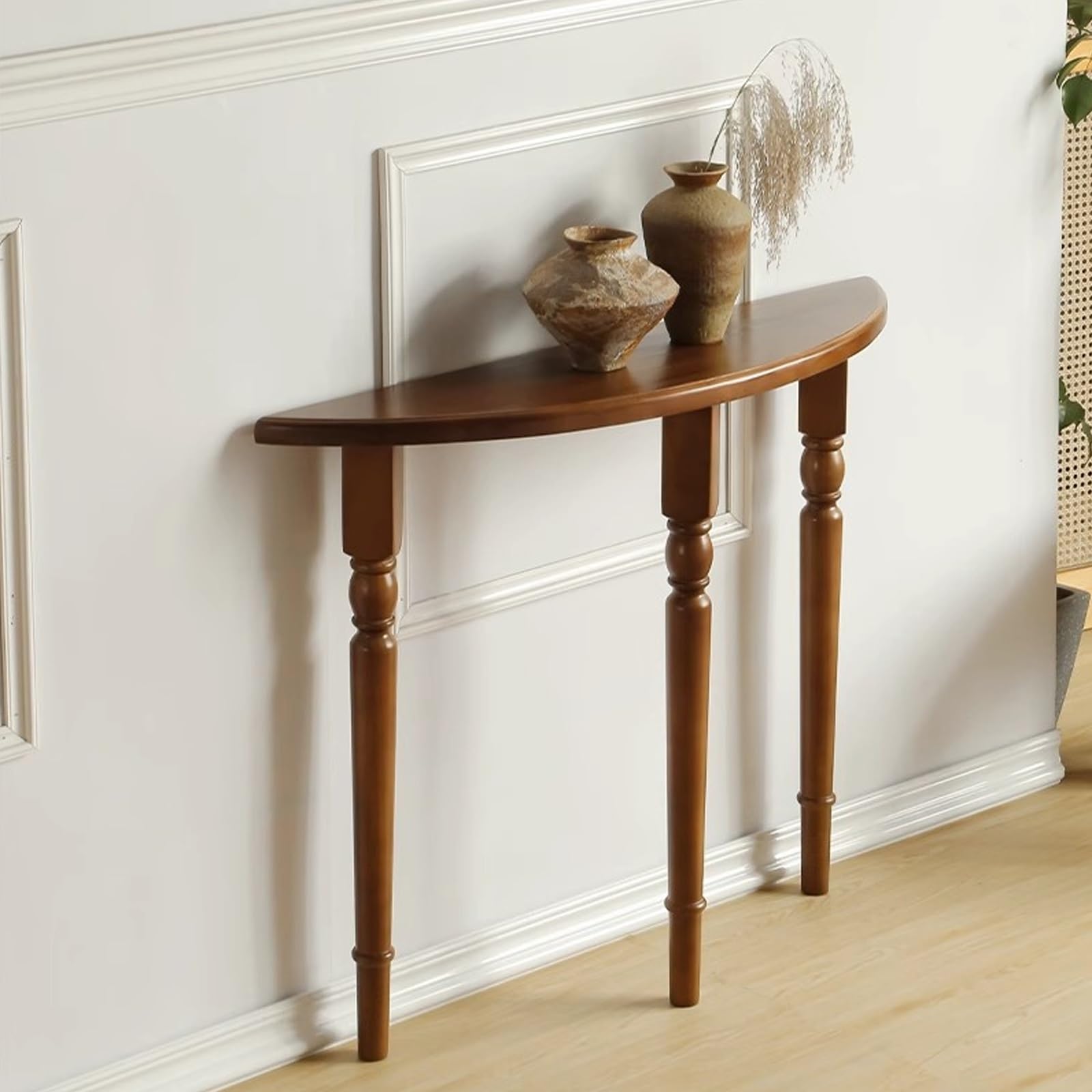 SEIFE Mesa Consola de Media Luna,Mesa Decorativa semicircular de Madera Maciza(Walnut,70x25x90cm)
