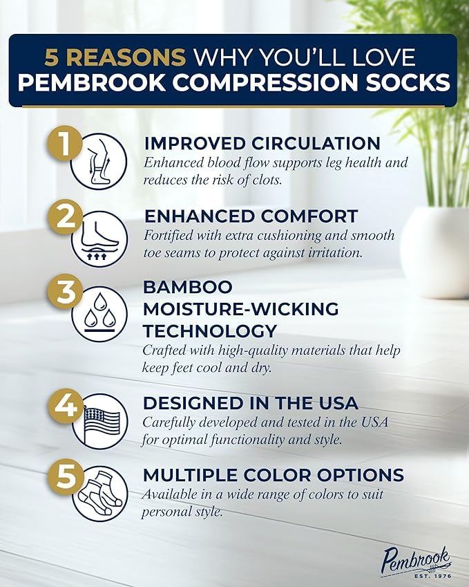 Image of Pembrook Bamboo Viscose Light Compression Socks - 3 Pairs | 8-15 mmhg Compression Socks | Knee High Comfort Support Socks