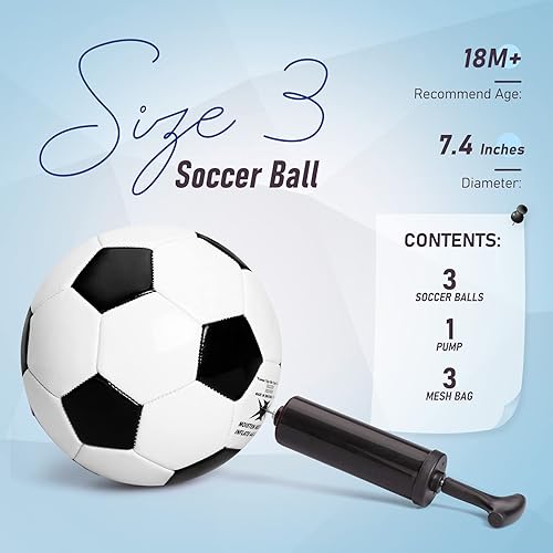 Miniatura 2 de ZOOJOY Paquete de 3 pelotas de fútbol tamaño 3 para niños, juego de pelotas de fútbol deportivas para niños y niñas, pelota de fútbol clásica para