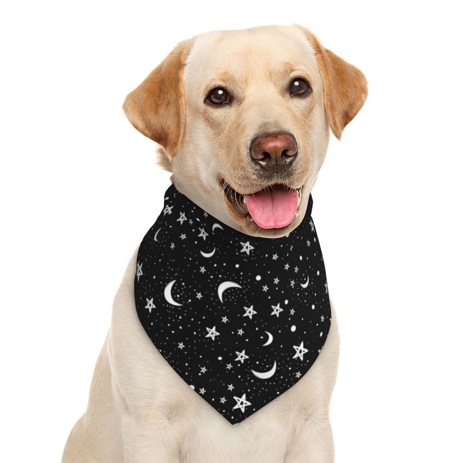 Black Moon White Stars Dog Bandana Scarf Triangle Bibs Pet Accessories Cat Kerchief