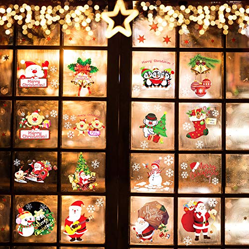 Sinceroduct Christmas stickers Christmas Wall Stickers Window Decorations Clearance – Holiday Window Sticker Clings - 16 Pack including Christmas Tree,Santa Claus, Snowman,etc,.plus Some Snowflakes,Fe