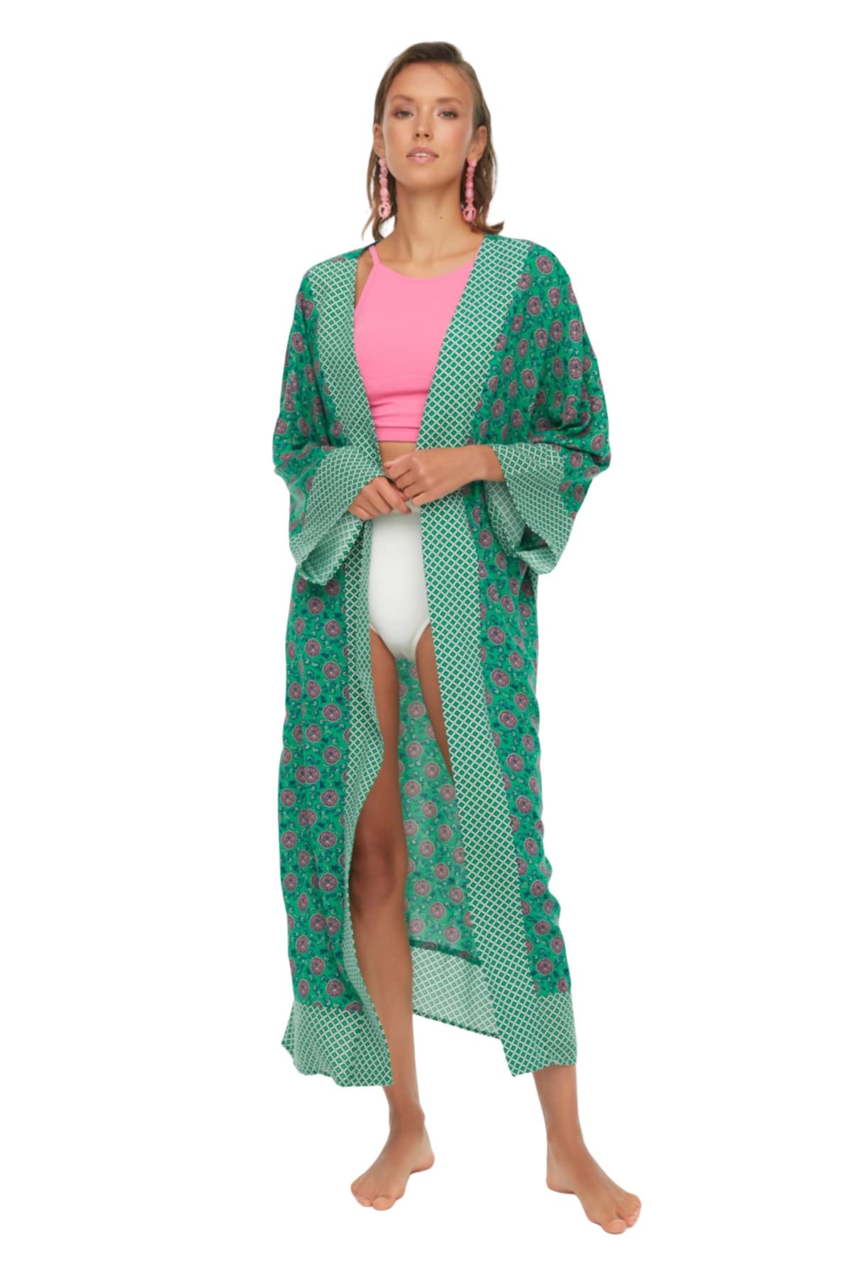 Trendyol Kaftan kimono z kwiatowym wzorem Kobiety Kaftan kimono z kwiatowym wzorem