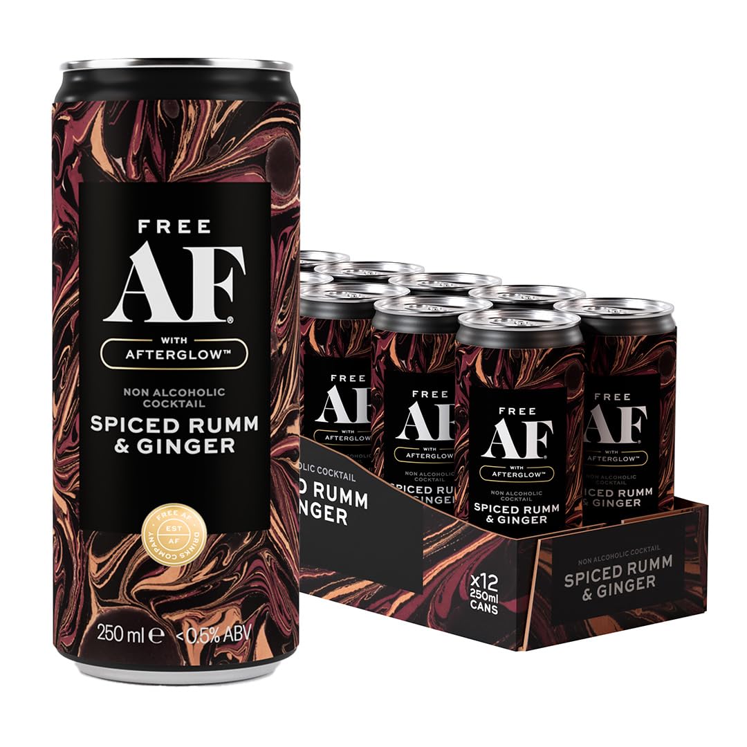 FREE AF Canned Alcohol Free Cocktail - Non-Alcoholic Aperitif – Alcohol-Free Sparkling Botanical Spritz – Ready to Drink 12 x 250ml SPICED RUMM & GINGER