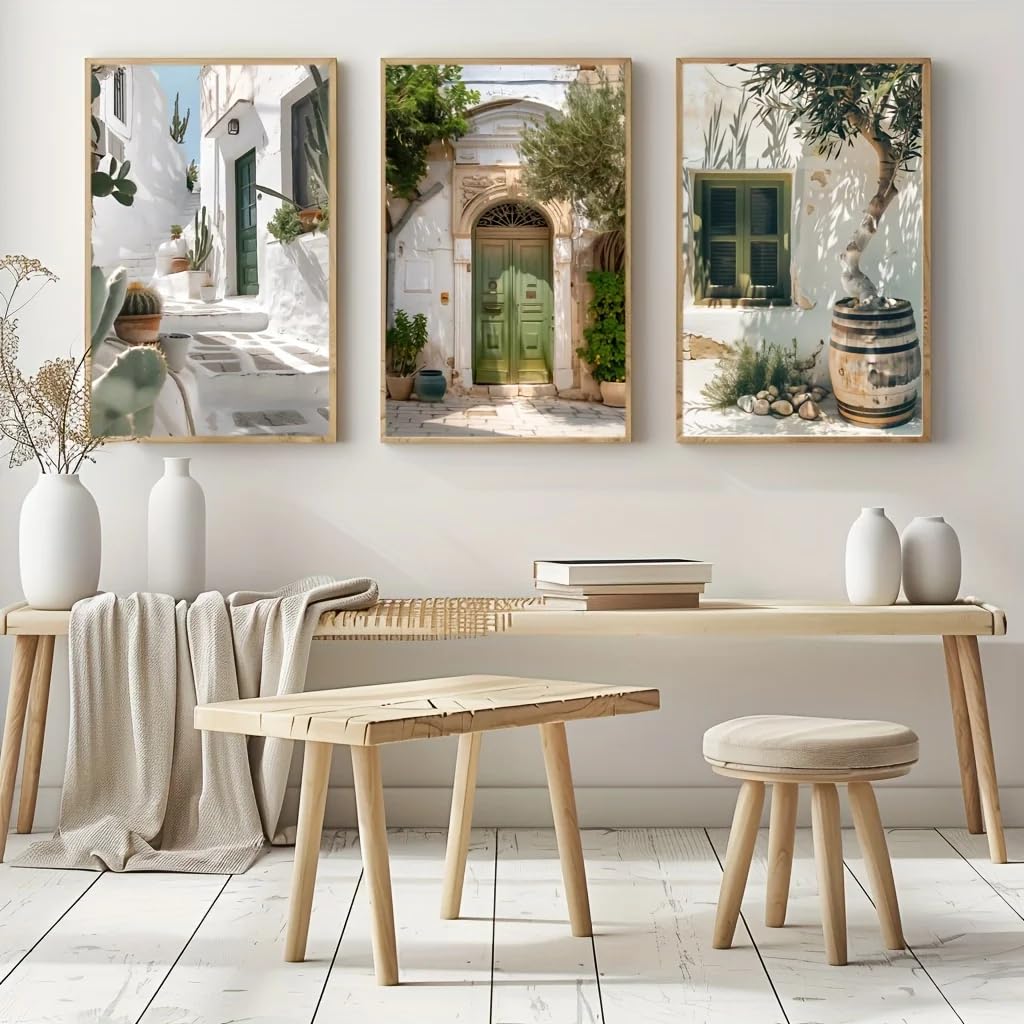 GKUVBF Stampe su tela di architettura mediterranea - Arte murale in stile moderno, stampe su tela per soggiorno, arredamento moderno per la casa (30x45cm x 3/cornice interna)