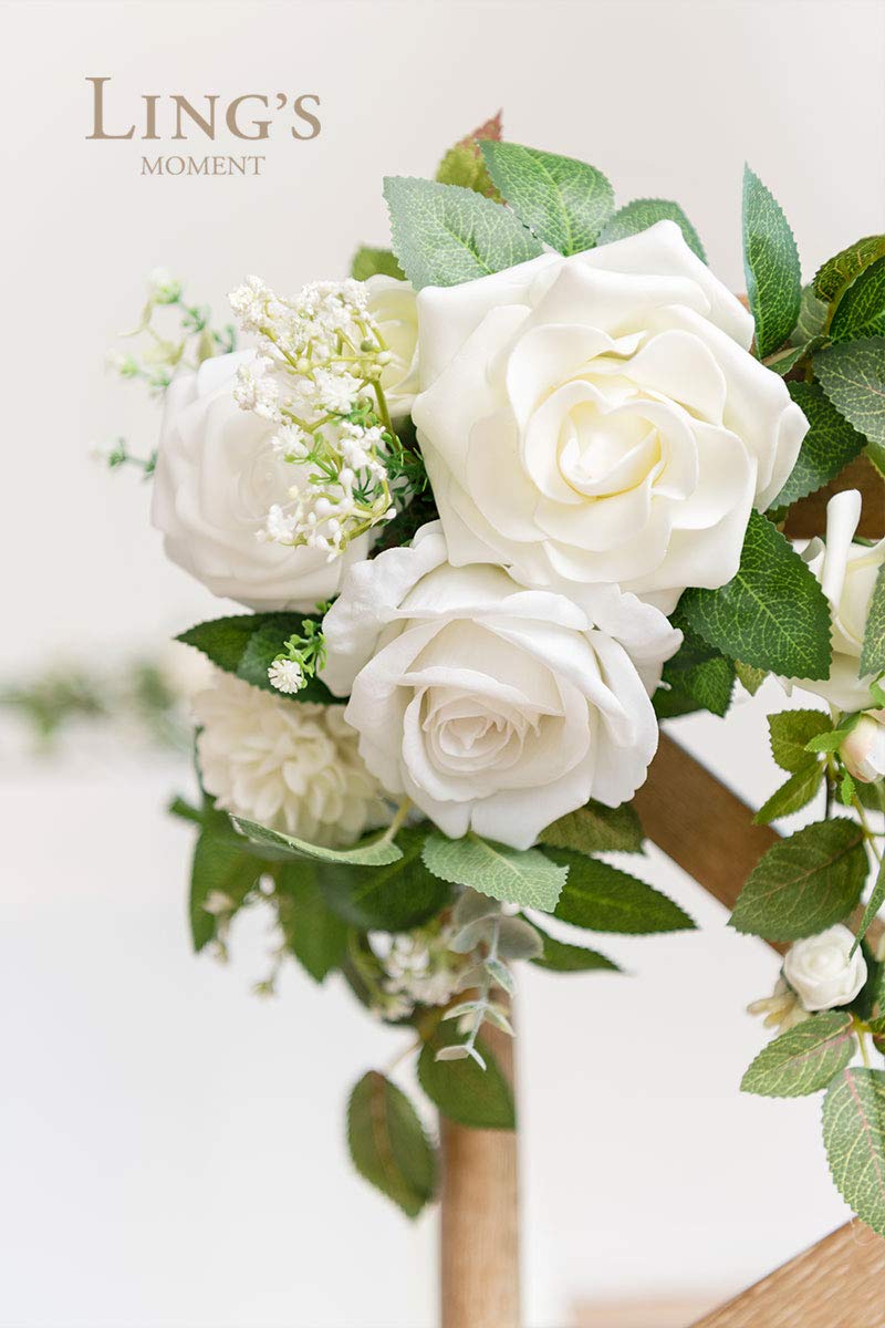 Ling's moment White Greenery and Ivory Wedding Chair Decorations for