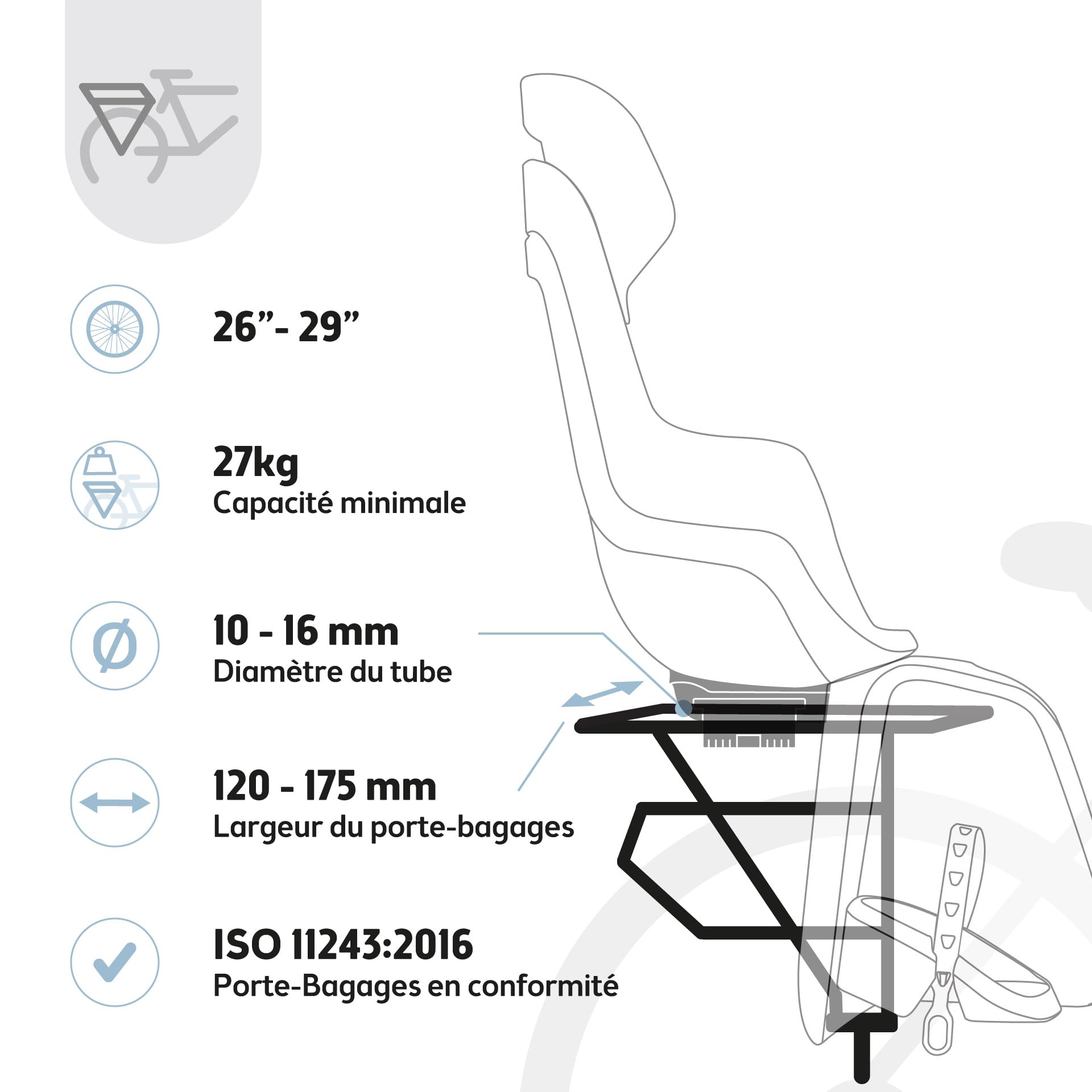 Bobike 8012600004 Go Maxi Carrier RS XR Siège Vélo Arrière Enfants pour Porte-Bagages, Siège Bébé 9 Mois–6 Ans, Jusqu’à 22 Kg, 20° Inclinaison, Compatible Porte-Vélo, sans Outils